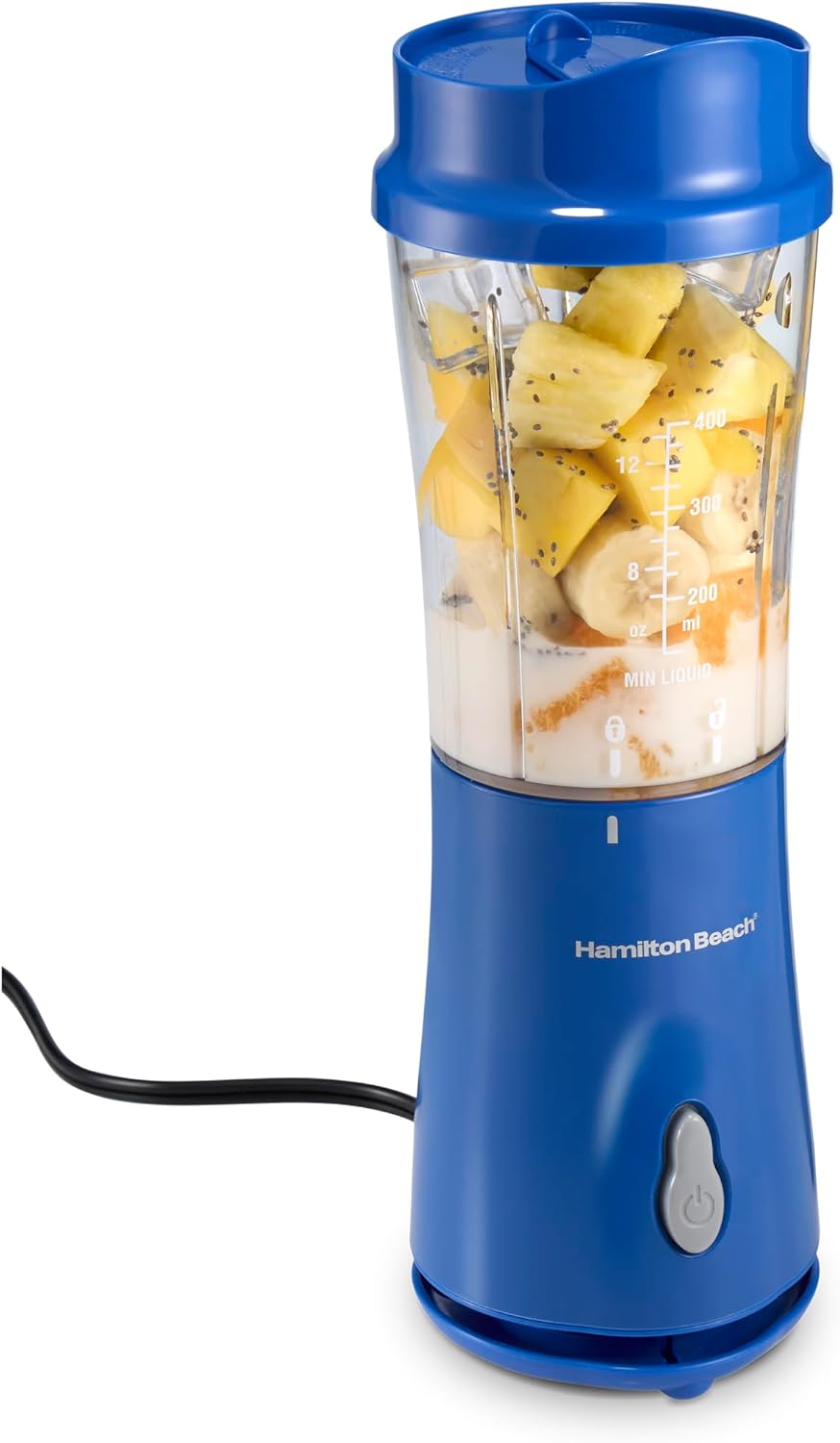 Mixeur portable Hamilton Beach pour smoothies avec bocal de voyage de 41 cl | Bocal et couvercle sans BPA | Lames durables en acier inoxydable | Puissance de crête de 300 Watts | Mixeur personnel à smoothies | Framboise | 51131G