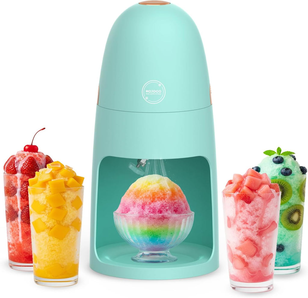 Machine à glace pilée MOJOCO - Machine à glace électrique avec lames réglables pour glace fine et grossière - Fonctionnement à une touche, légère, pour cônes de neige, granités, bingsu et desserts glacés