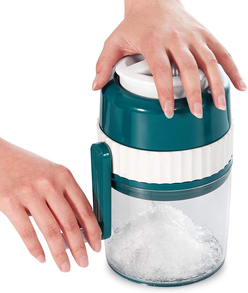 Machine manuelle à cône de neige MANBA pour la glace pilée, les cônes de neige, les granités | Manivelle, 3 lames pour un rasage rapide, facile pour les enfants, portable pour les fêtes, le camping, avec bac à glaçons, lames de rechange disponibles