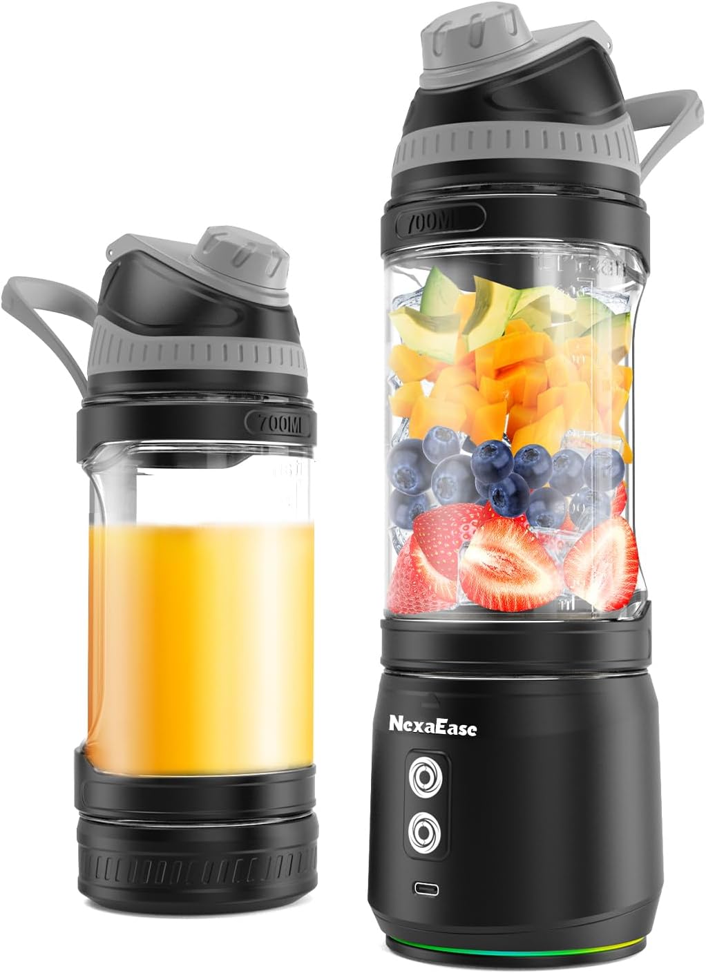Portable Blender Personal Juicer for Shakes Smoothies with Insulated Sleeve | 20 Oz Electric Protein Shaker Bottle, Travel Lid, USB-C Rechargeable, Mini Small Cordless Blender Cup for Kitchen Travel Gym