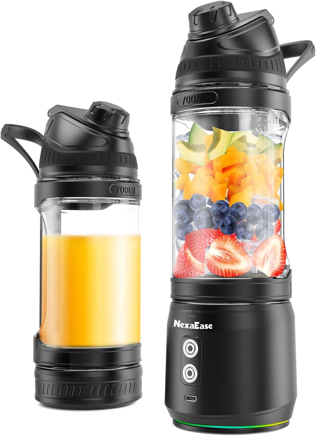 Portable Blender Personal Juicer for Shakes Smoothies with Insulated Sleeve | 20 Oz Electric Protein Shaker Bottle, Travel Lid, USB-C Rechargeable, Mini Small Cordless Blender Cup for Kitchen Travel Gym