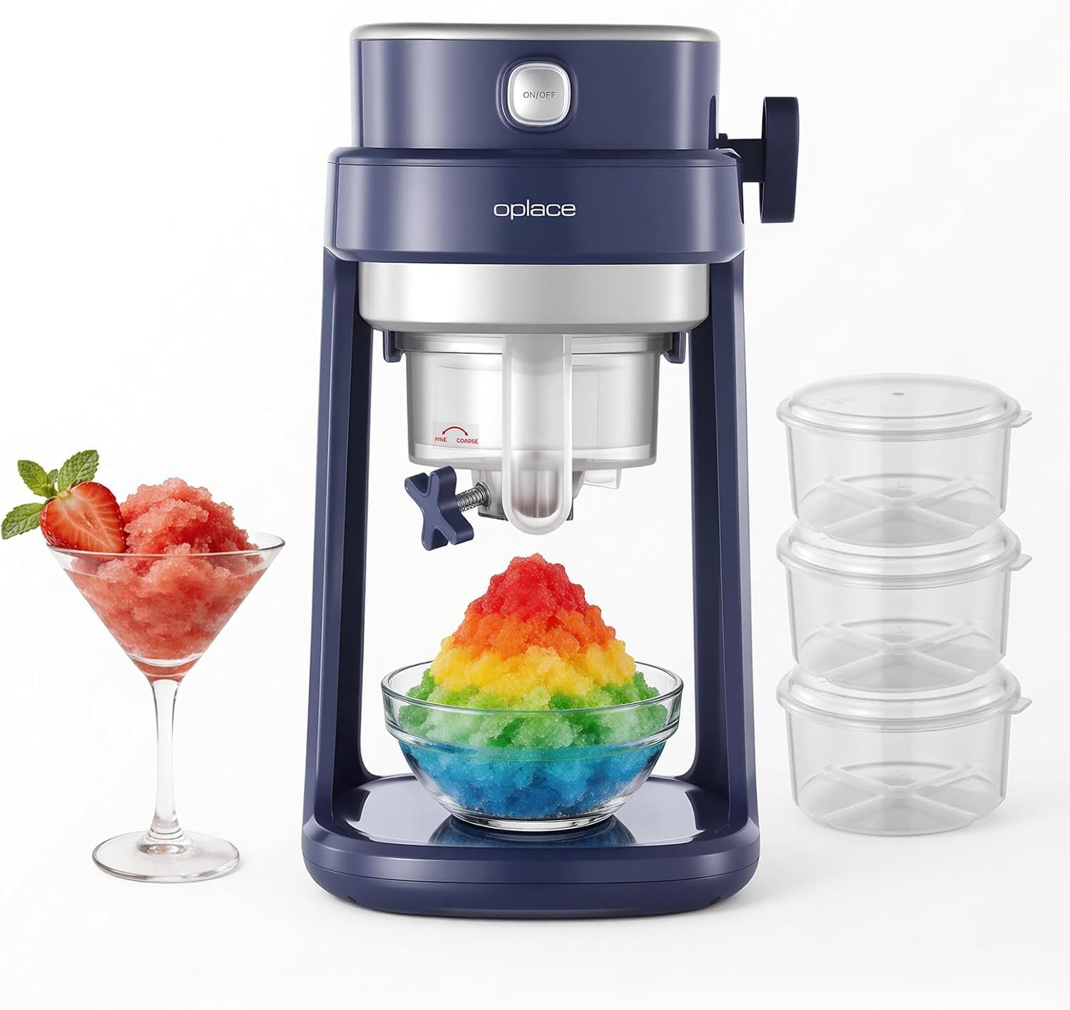 Machine à Barbotine pour la Maison, Machine à Glaçons Pilés Électrique à Commande Unique avec Réglage de la Lame pour Granités, Bingsu, Desserts Glacés, Broyage Rapide, 3 Moules à Glaçons Inclus (Bleu)