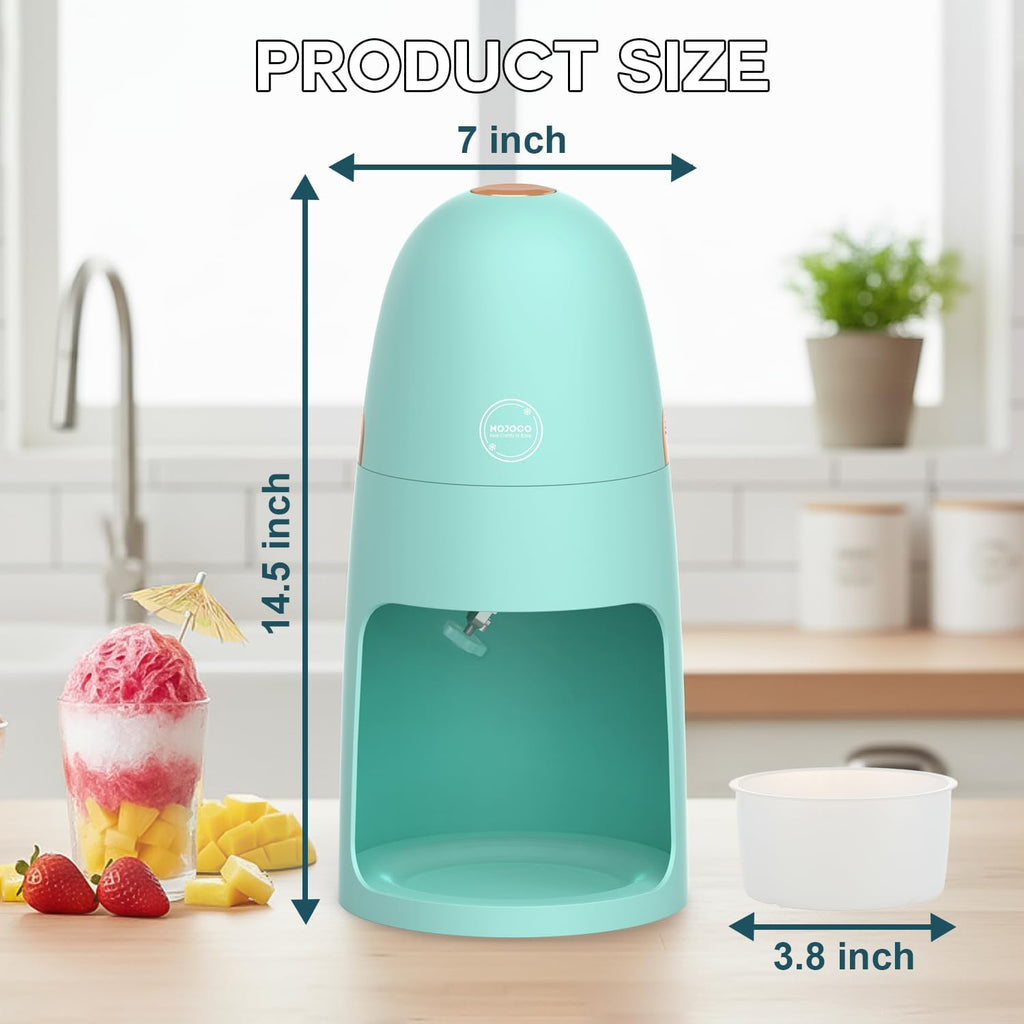 Machine à glace pilée MOJOCO - Machine à glace électrique avec lames réglables pour glace fine et grossière - Fonctionnement à une touche, légère, pour cônes de neige, granités, bingsu et desserts glacés