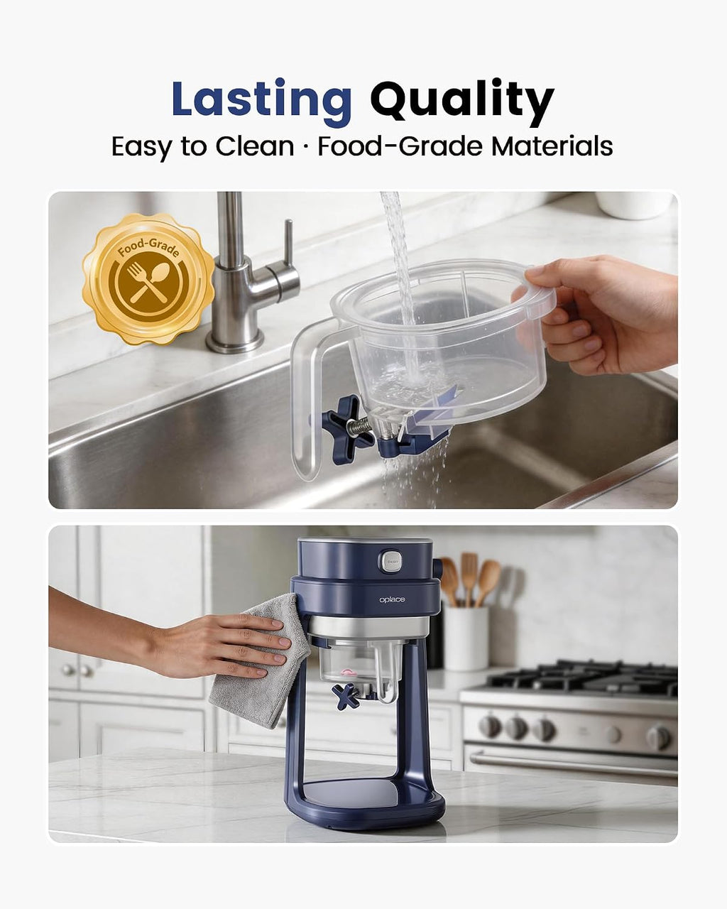 Machine à Barbotine pour la Maison, Machine à Glaçons Pilés Électrique à Commande Unique avec Réglage de la Lame pour Granités, Bingsu, Desserts Glacés, Broyage Rapide, 3 Moules à Glaçons Inclus (Bleu)