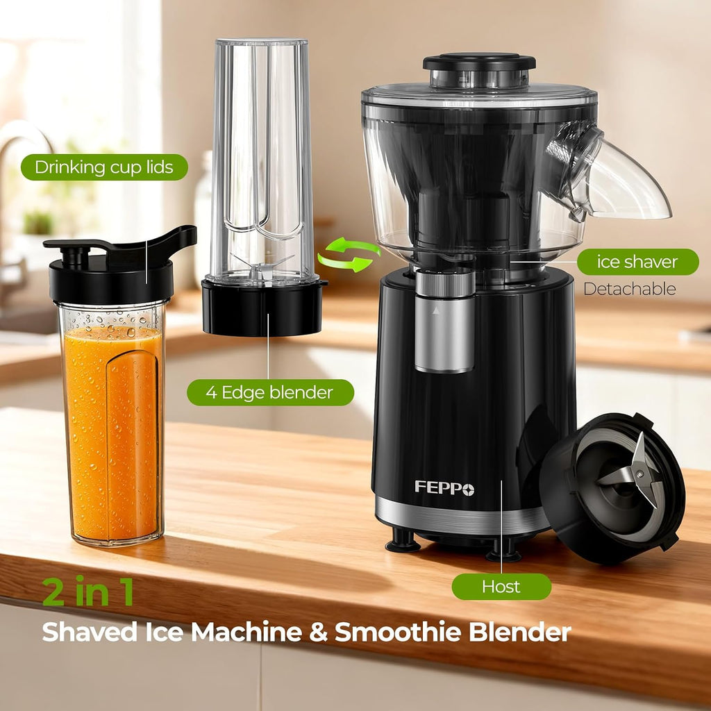 Machine à Granités et Smoothies FEPPO 2 en 1, Machine à Glace Pilée Puissante 700W, Machine à Margarita Glacée avec Lame en Acier Inoxydable, Livre de Recettes de Smoothies, pour Fêtes à la Maison et dans la Cuisine