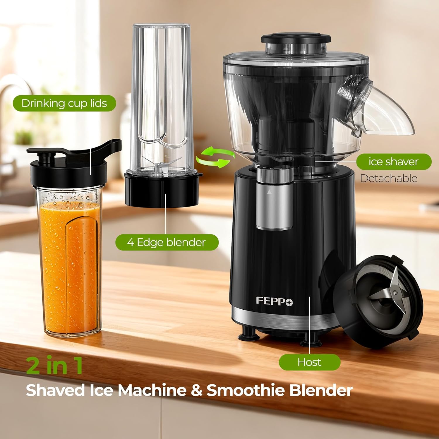 Machine à Granités et Smoothies FEPPO 2 en 1, Machine à Glace Pilée Puissante 700W, Machine à Margarita Glacée avec Lame en Acier Inoxydable, Livre de Recettes de Smoothies, pour Fêtes à la Maison et dans la Cuisine