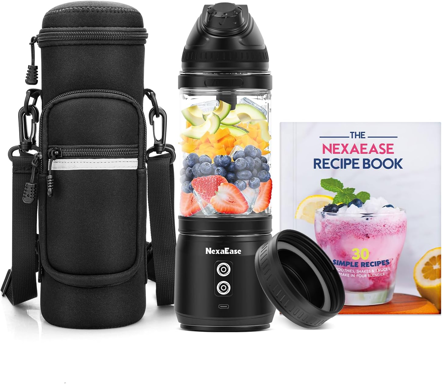 Portable Blender Personal Juicer for Shakes Smoothies with Insulated Sleeve | 20 Oz Electric Protein Shaker Bottle, Travel Lid, USB-C Rechargeable, Mini Small Cordless Blender Cup for Kitchen Travel Gym