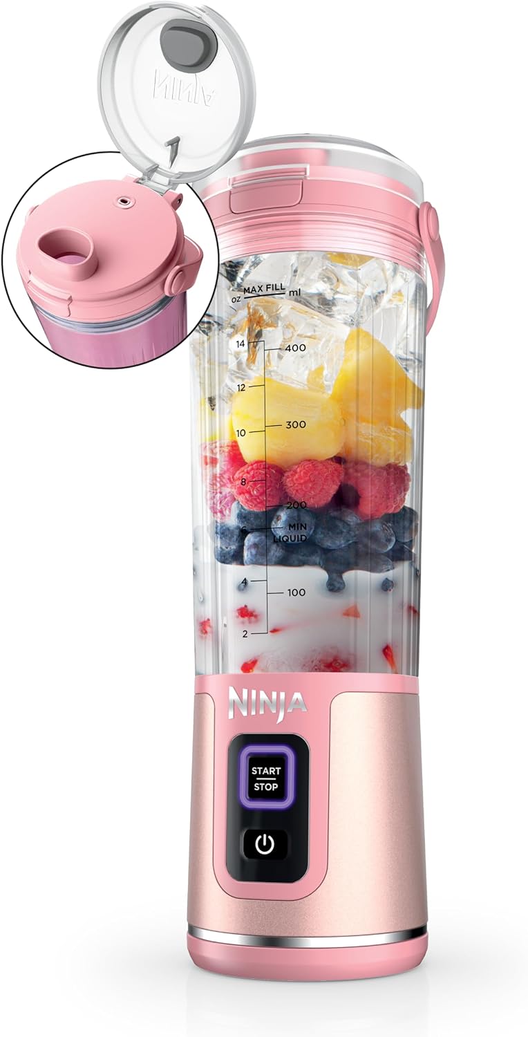 Mélangeur portatif Ninja BC151CR Blast, sans fil, bol de 530 ml, mélangeur personnel pour boissons frappées et smoothies, sans BPA, couvercle antifuite et bec verseur, rechargeable par USB-C, pièces lavables au lave-vaisselle, rouge canneberge