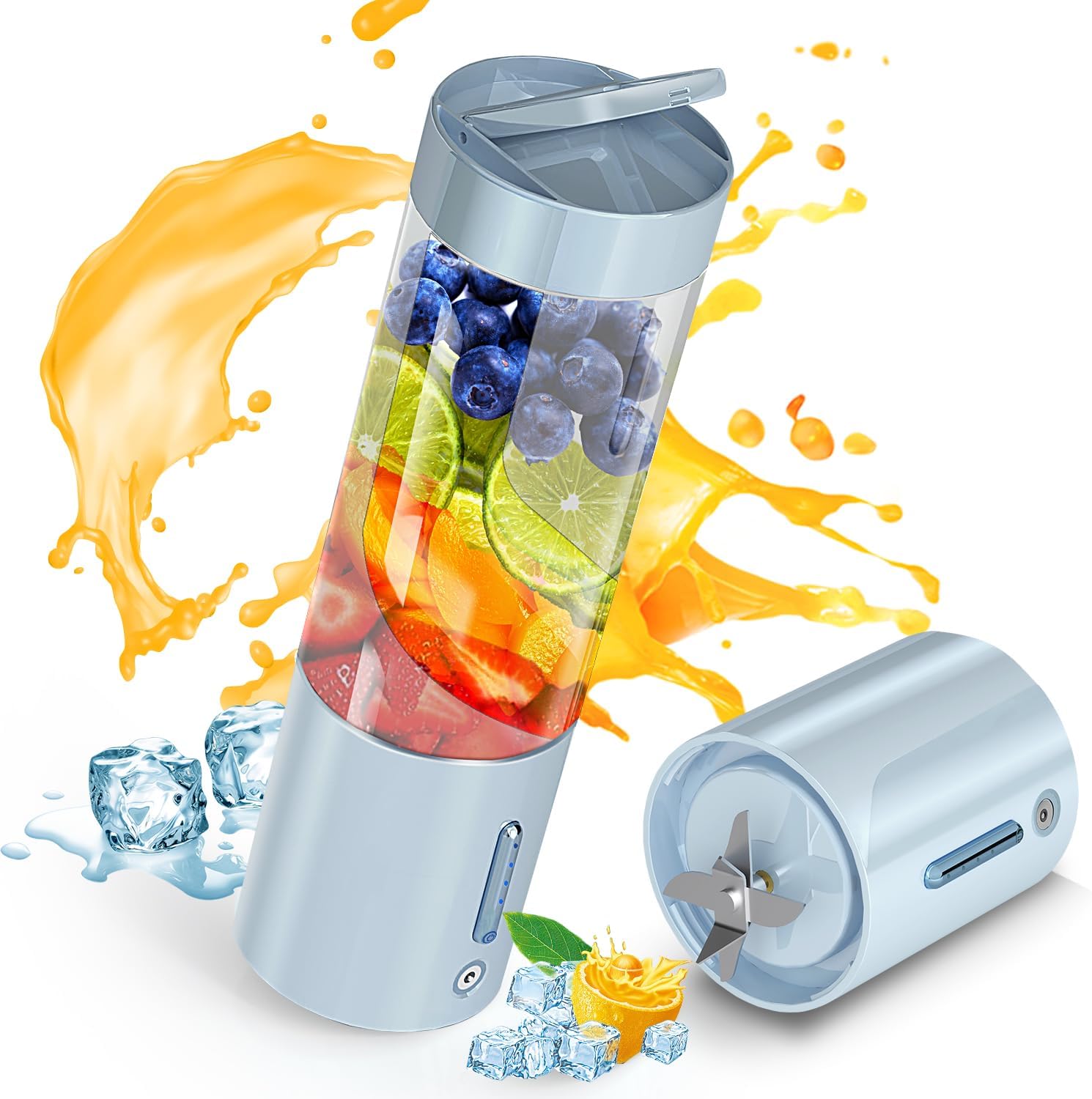 Portable Blender Personal Juicer for Shakes Smoothies with Insulated Sleeve | 20 Oz Electric Protein Shaker Bottle, Travel Lid, USB-C Rechargeable, Mini Small Cordless Blender Cup for Kitchen Travel Gym