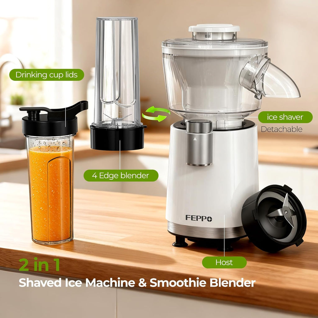 Machine à Granités et Smoothies FEPPO 2 en 1, Machine à Glace Pilée Puissante 700W, Machine à Margarita Glacée avec Lame en Acier Inoxydable, Livre de Recettes de Smoothies, pour Fêtes à la Maison et dans la Cuisine