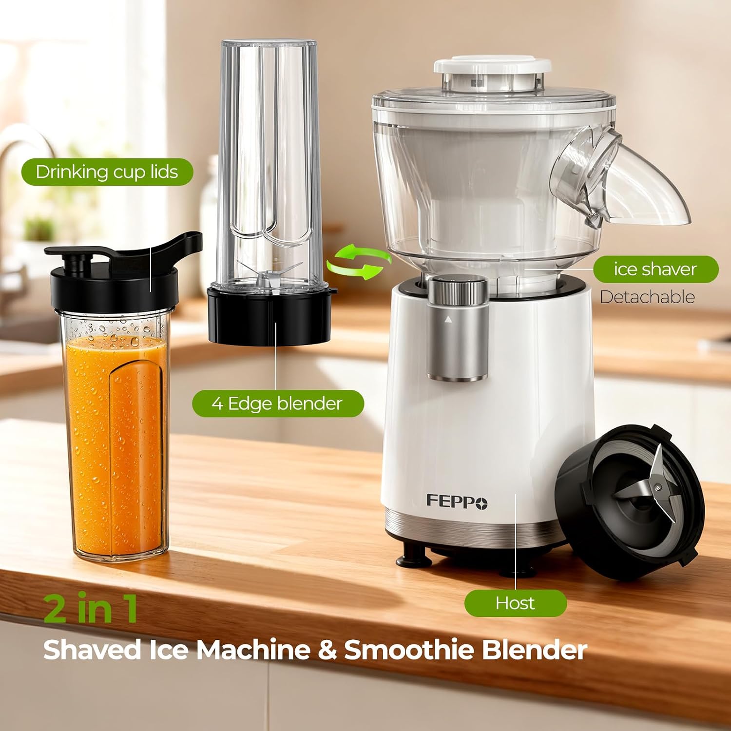 Machine à Granités et Smoothies FEPPO 2 en 1, Machine à Glace Pilée Puissante 700W, Machine à Margarita Glacée avec Lame en Acier Inoxydable, Livre de Recettes de Smoothies, pour Fêtes à la Maison et dans la Cuisine