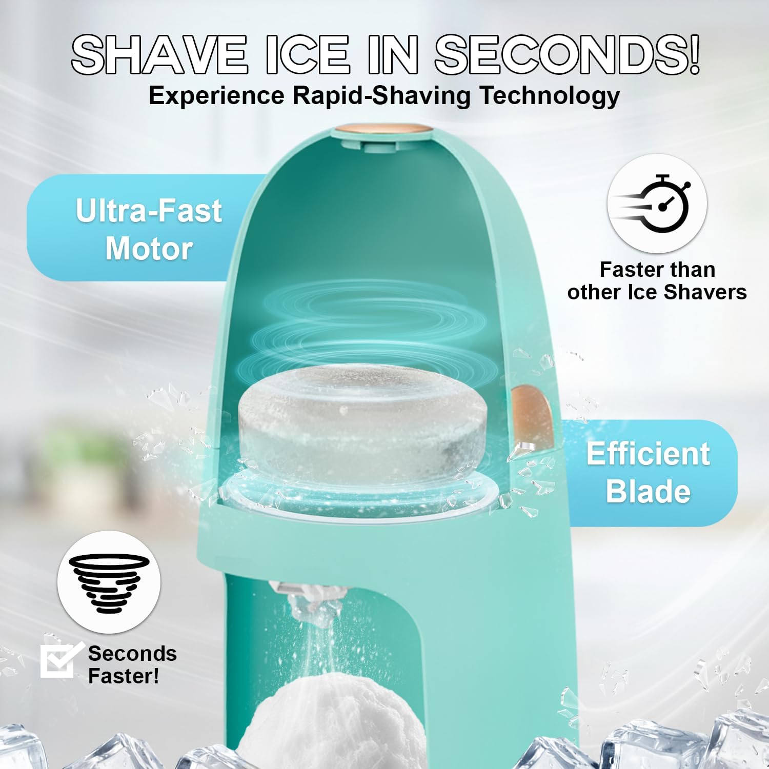 Machine à glace pilée MOJOCO - Machine à glace électrique avec lames réglables pour glace fine et grossière - Fonctionnement à une touche, légère, pour cônes de neige, granités, bingsu et desserts glacés