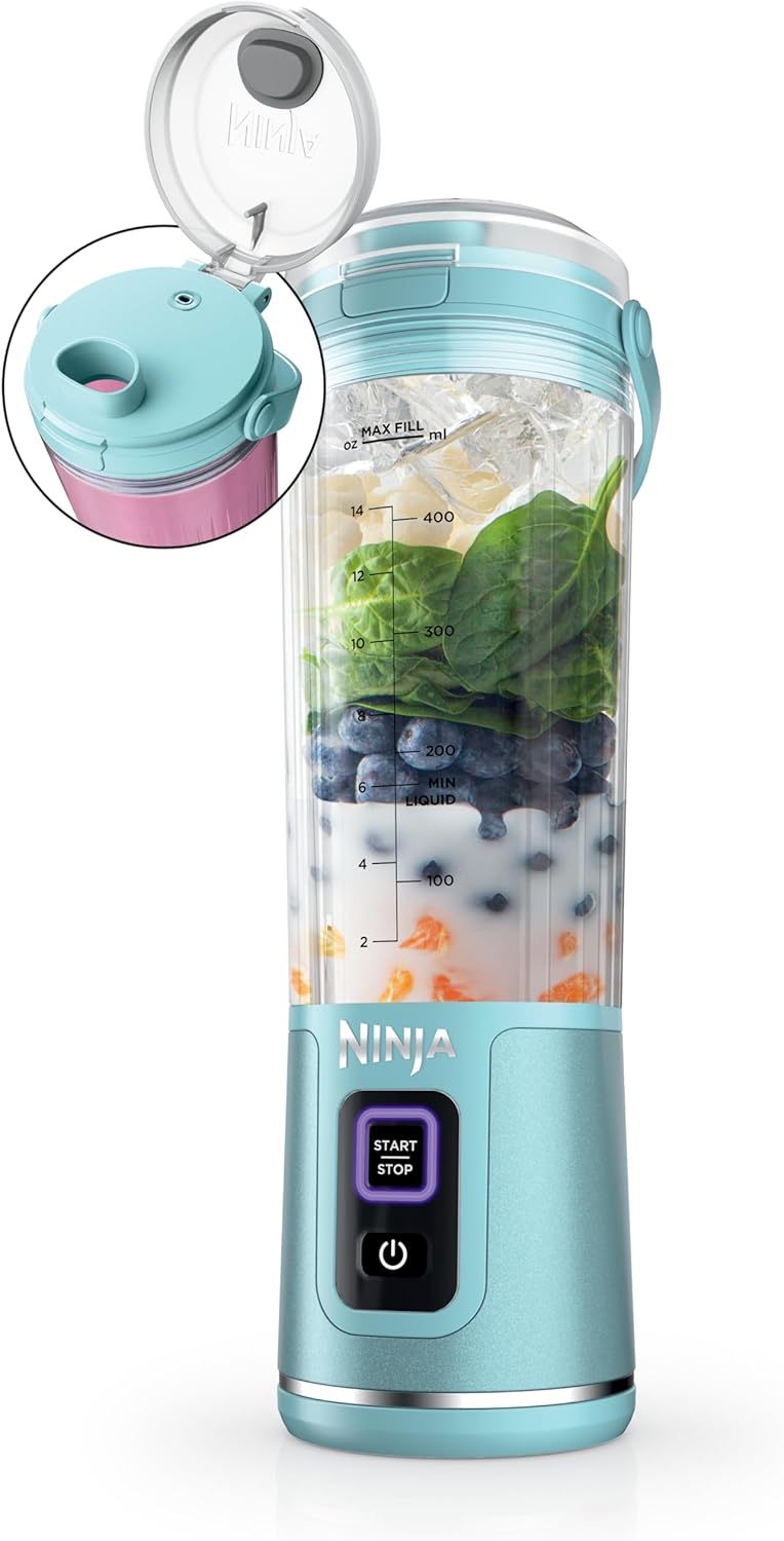 Mélangeur portatif Ninja BC151CR Blast, sans fil, bol de 530 ml, mélangeur personnel pour boissons frappées et smoothies, sans BPA, couvercle antifuite et bec verseur, rechargeable par USB-C, pièces lavables au lave-vaisselle, rouge canneberge