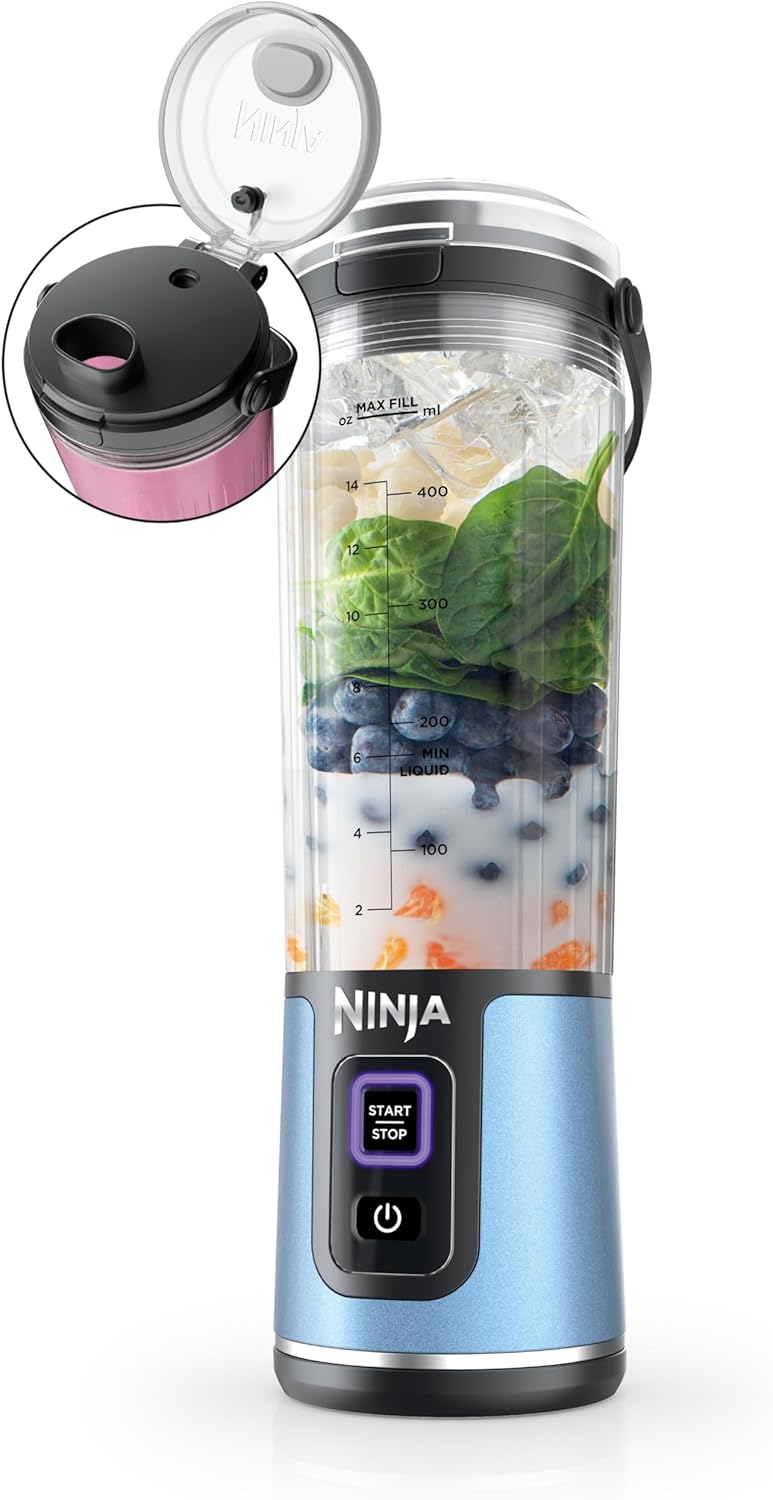 Mélangeur portatif Ninja BC151CR Blast, sans fil, bol de 530 ml, mélangeur personnel pour boissons frappées et smoothies, sans BPA, couvercle antifuite et bec verseur, rechargeable par USB-C, pièces lavables au lave-vaisselle, rouge canneberge