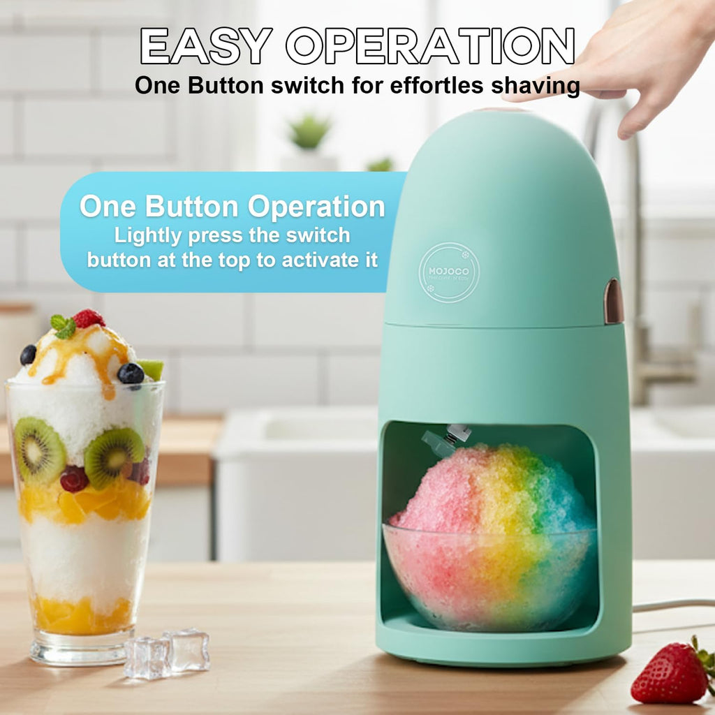 Machine à glace pilée MOJOCO - Machine à glace électrique avec lames réglables pour glace fine et grossière - Fonctionnement à une touche, légère, pour cônes de neige, granités, bingsu et desserts glacés