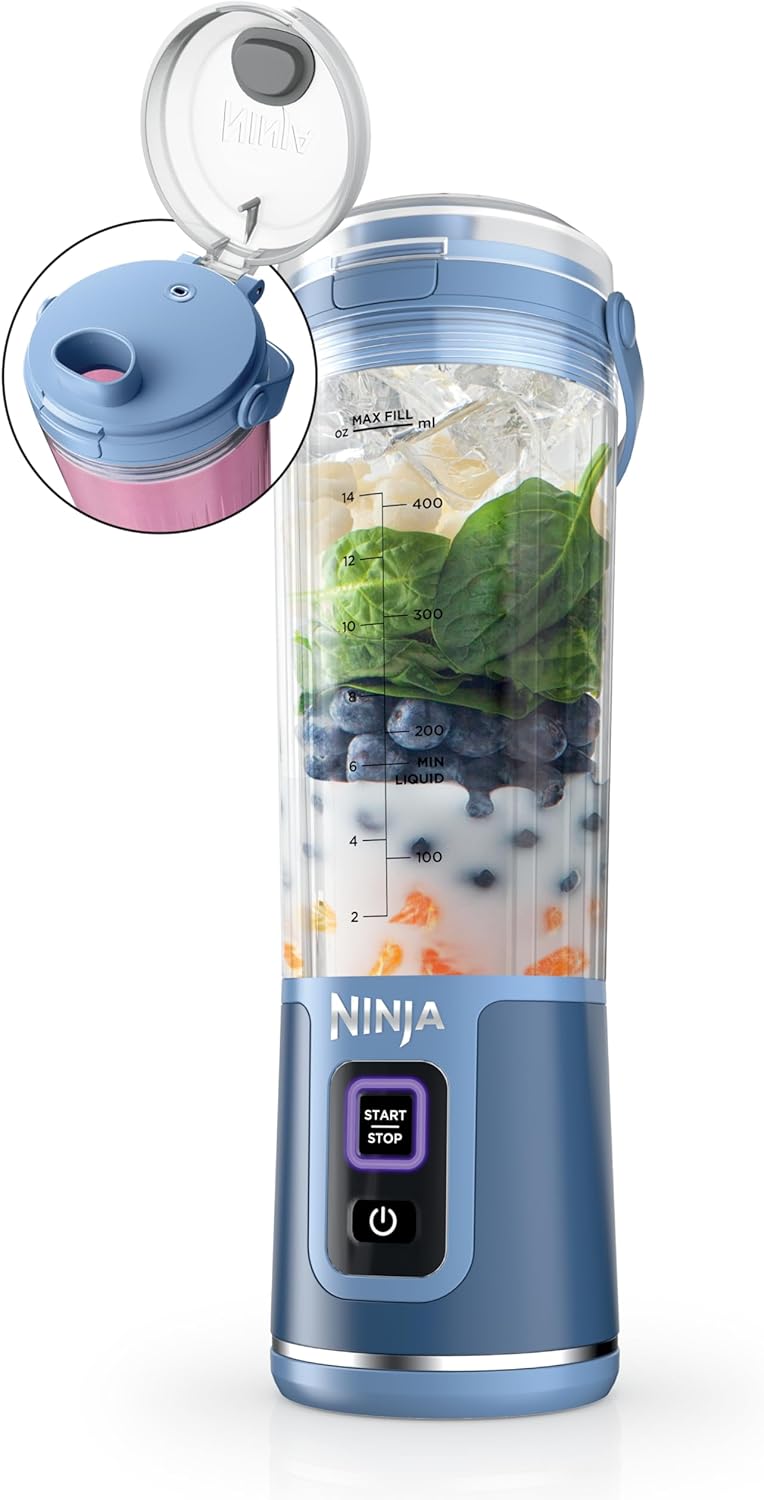 Mélangeur portatif Ninja BC151CR Blast, sans fil, bol de 530 ml, mélangeur personnel pour boissons frappées et smoothies, sans BPA, couvercle antifuite et bec verseur, rechargeable par USB-C, pièces lavables au lave-vaisselle, rouge canneberge