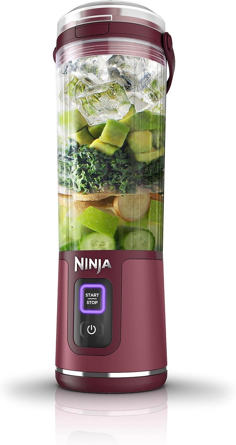 Mélangeur portatif Ninja BC151CR Blast, sans fil, bol de 530 ml, mélangeur personnel pour boissons frappées et smoothies, sans BPA, couvercle antifuite et bec verseur, rechargeable par USB-C, pièces lavables au lave-vaisselle, rouge canneberge