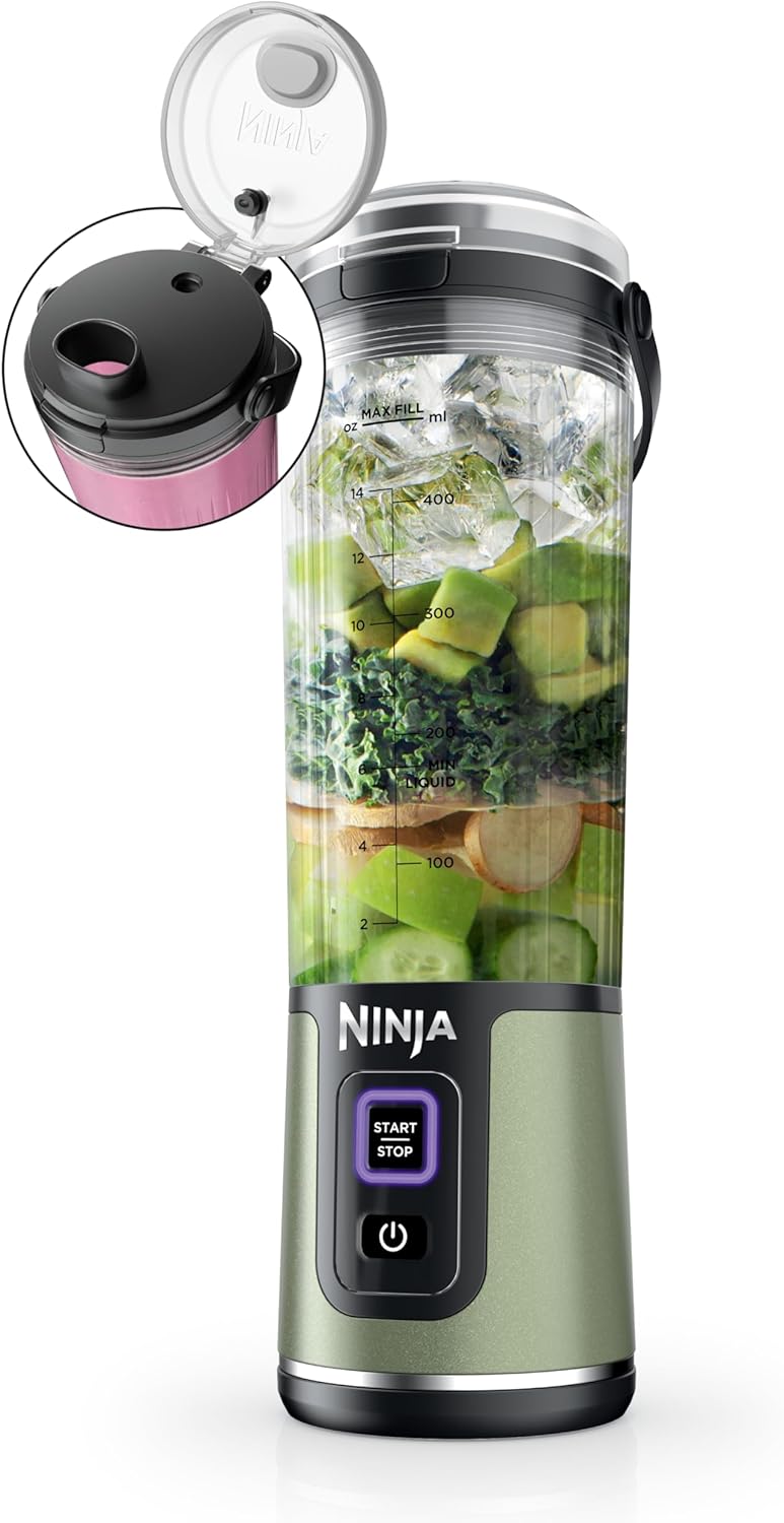 Mélangeur portatif Ninja BC151CR Blast, sans fil, bol de 530 ml, mélangeur personnel pour boissons frappées et smoothies, sans BPA, couvercle antifuite et bec verseur, rechargeable par USB-C, pièces lavables au lave-vaisselle, rouge canneberge