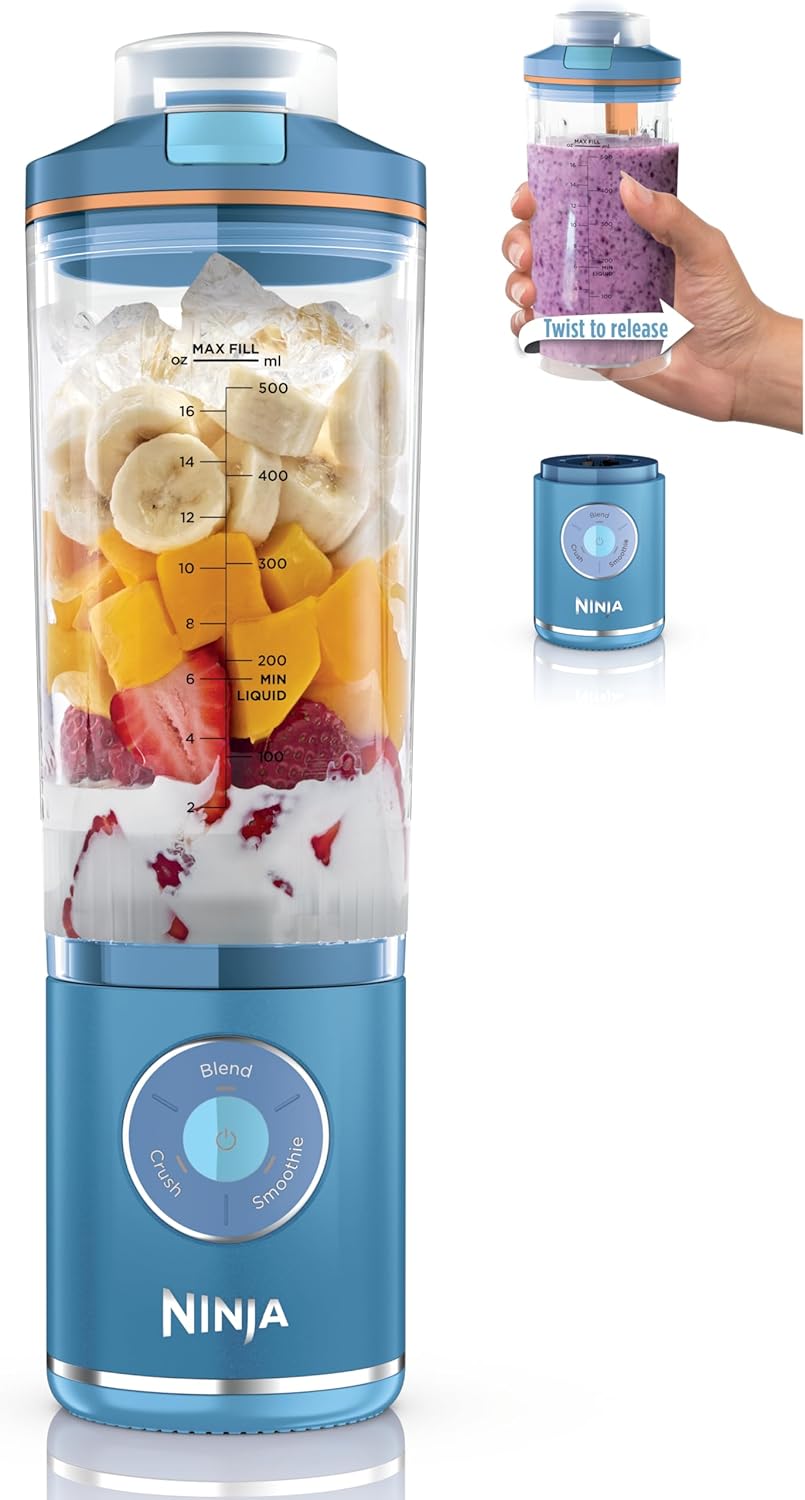 Ninja Blast Max, Portable Blender + Twist & Go, Personal Smoothie, Blend, Ice Crush, 3 Programs, Cordless, 22 oz removable Vessel, Dishwasher Safe, Leakproof, Navy, BC251NV