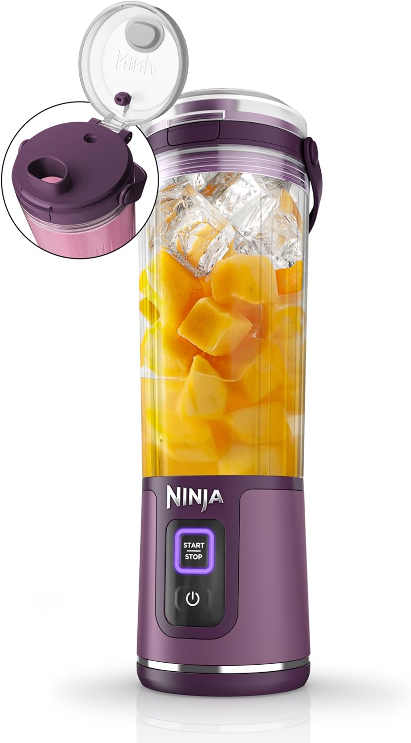 Mélangeur portatif Ninja BC151CR Blast, sans fil, bol de 530 ml, mélangeur personnel pour boissons frappées et smoothies, sans BPA, couvercle antifuite et bec verseur, rechargeable par USB-C, pièces lavables au lave-vaisselle, rouge canneberge