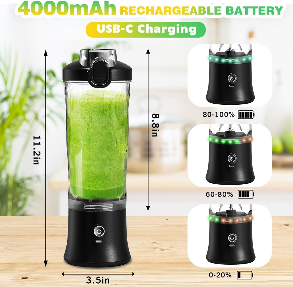 Mixeur portable personnel pour milkshakes et smoothies avec manchon isolant | Bouteille shaker électrique à protéines de 590 ml, couvercle de voyage, rechargeable USB-C, mini-mixeur sans fil pour cuisine, voyage, salle de sport