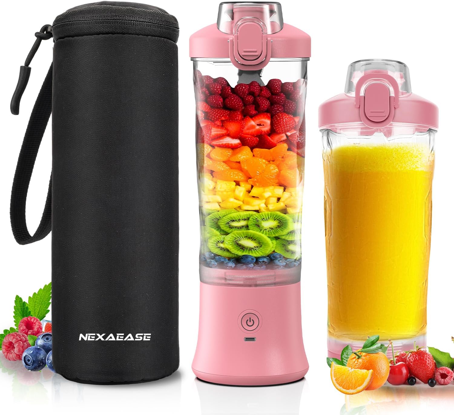 Portable Blender Personal Juicer for Shakes Smoothies with Insulated Sleeve | 20 Oz Electric Protein Shaker Bottle, Travel Lid, USB-C Rechargeable, Mini Small Cordless Blender Cup for Kitchen Travel Gym