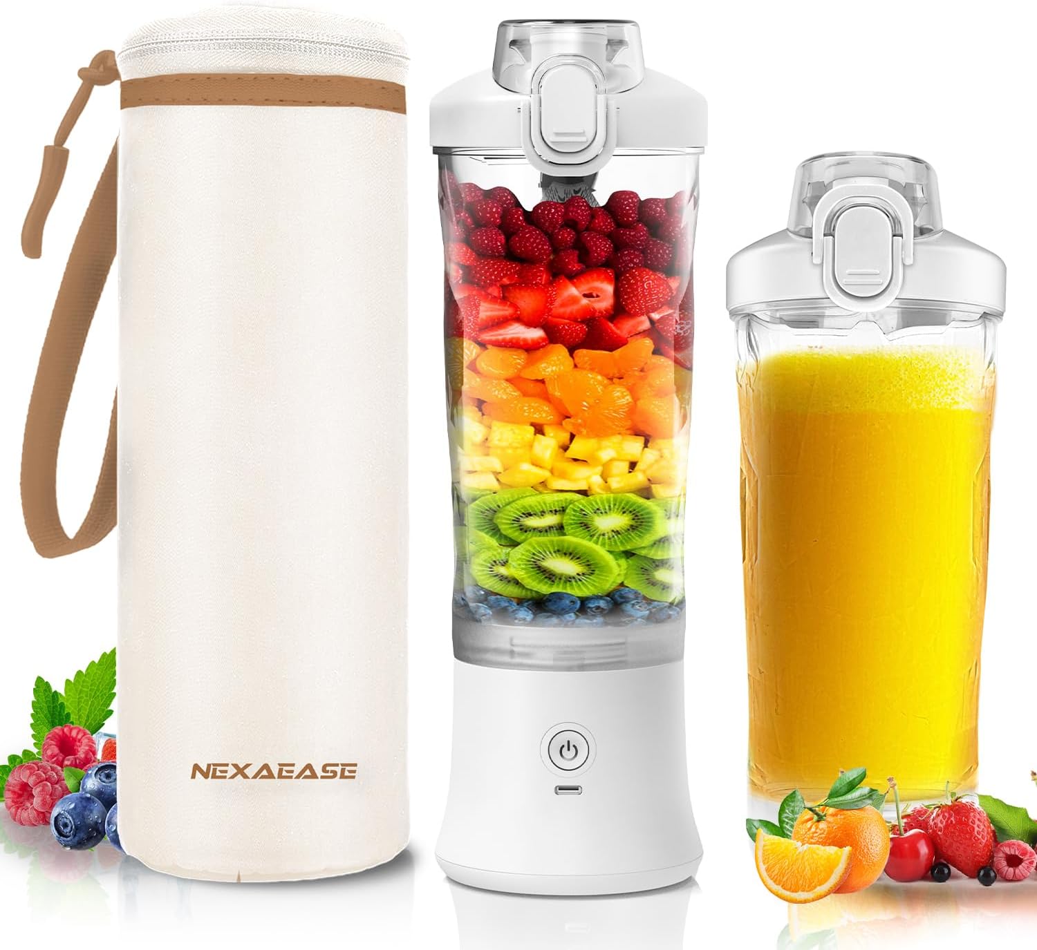 Portable Blender Personal Juicer for Shakes Smoothies with Insulated Sleeve | 20 Oz Electric Protein Shaker Bottle, Travel Lid, USB-C Rechargeable, Mini Small Cordless Blender Cup for Kitchen Travel Gym