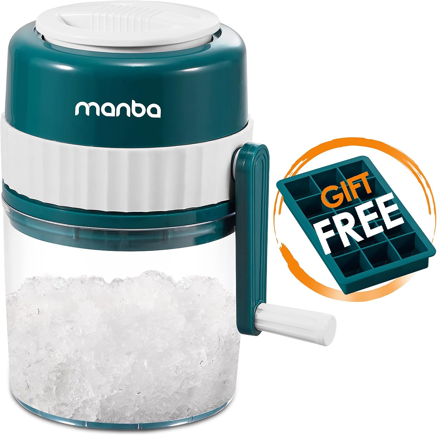 Machine manuelle à cône de neige MANBA pour la glace pilée, les cônes de neige, les granités | Manivelle, 3 lames pour un rasage rapide, facile pour les enfants, portable pour les fêtes, le camping, avec bac à glaçons, lames de rechange disponibles