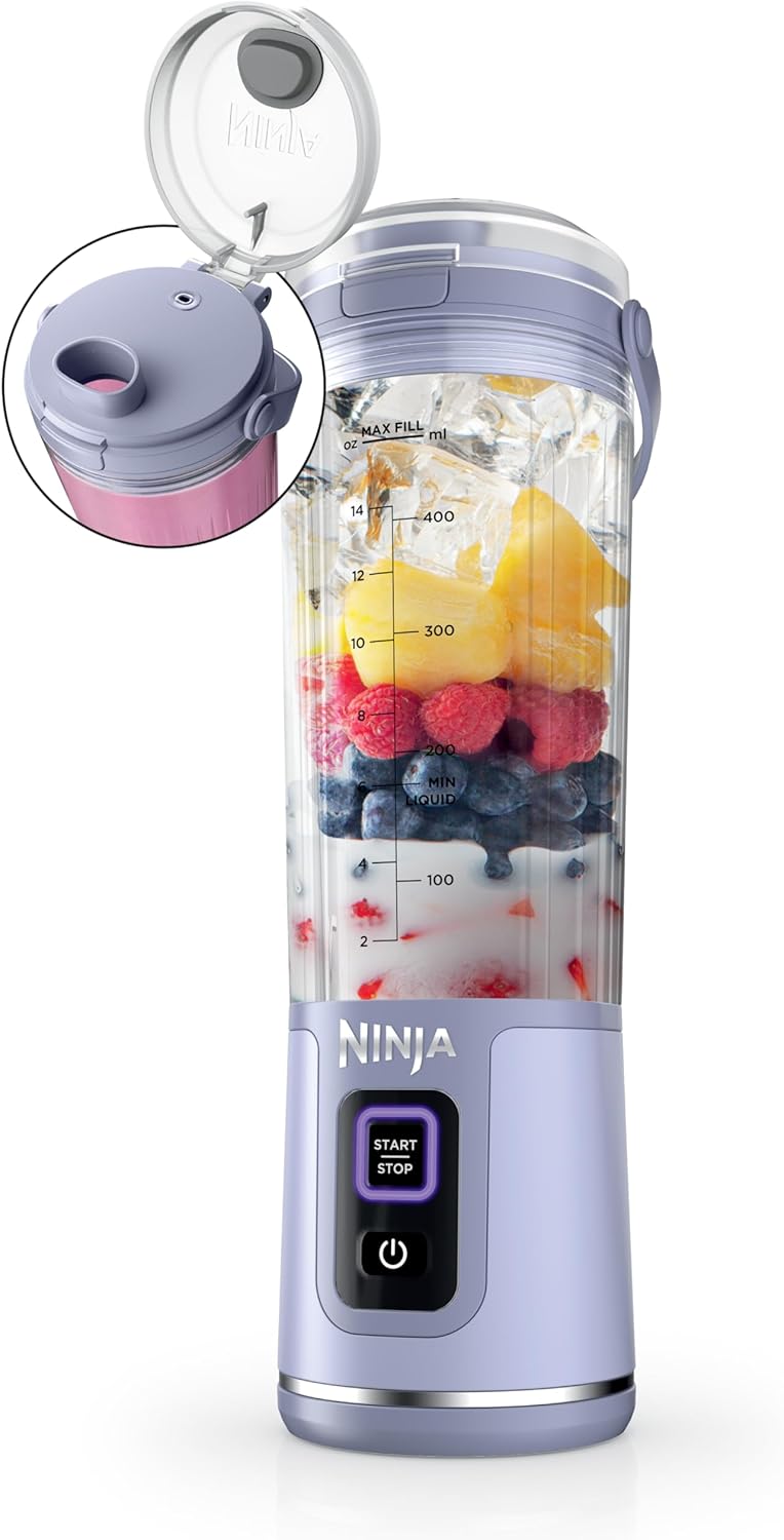 Mélangeur portatif Ninja BC151CR Blast, sans fil, bol de 530 ml, mélangeur personnel pour boissons frappées et smoothies, sans BPA, couvercle antifuite et bec verseur, rechargeable par USB-C, pièces lavables au lave-vaisselle, rouge canneberge