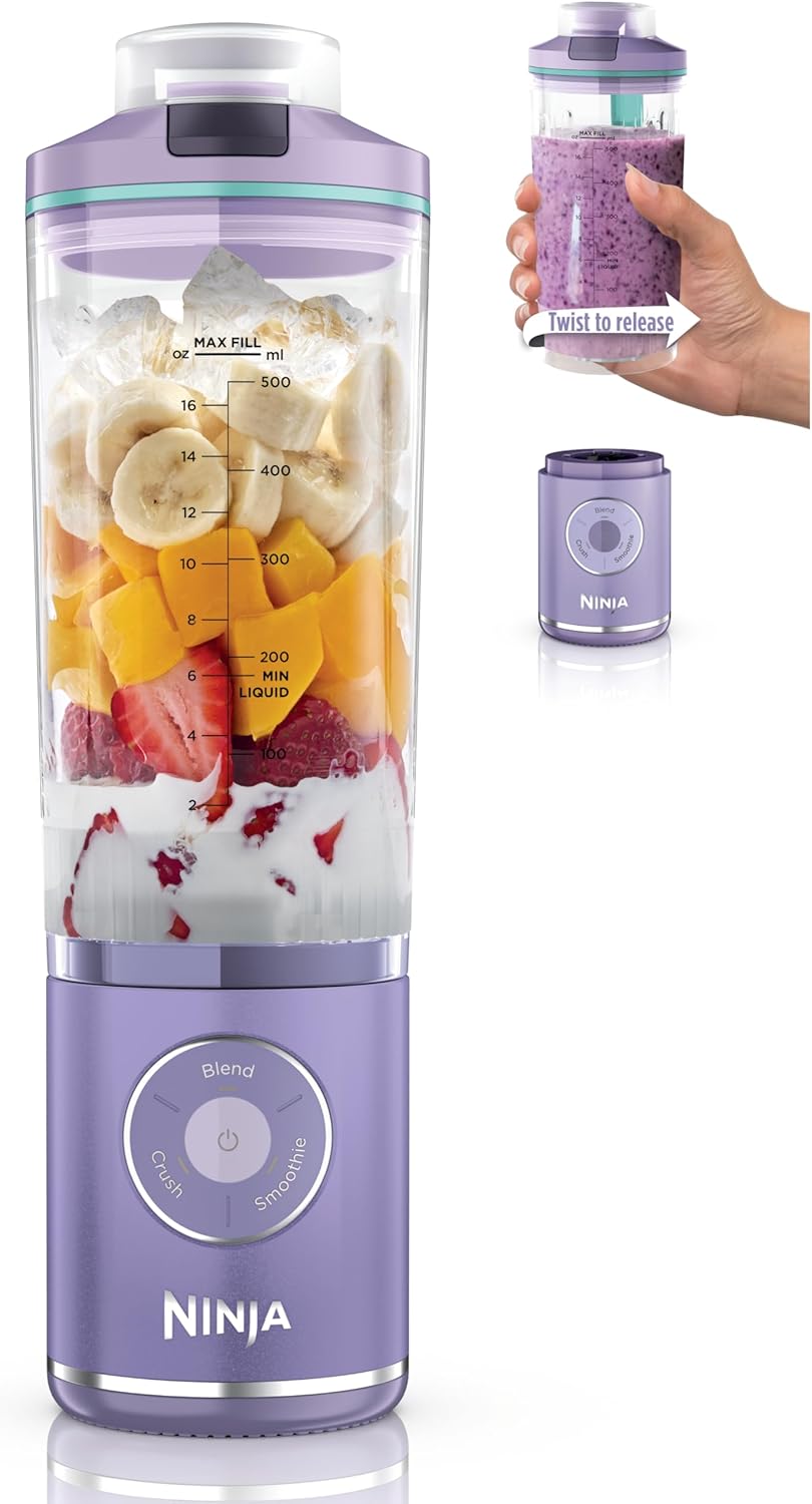 Ninja Blast Max, Portable Blender + Twist & Go, Personal Smoothie, Blend, Ice Crush, 3 Programs, Cordless, 22 oz removable Vessel, Dishwasher Safe, Leakproof, Navy, BC251NV