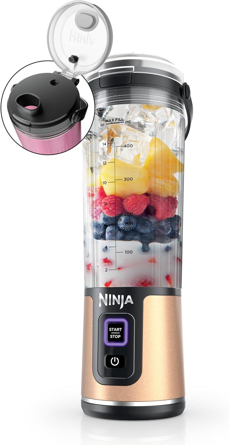 Mélangeur portatif Ninja BC151CR Blast, sans fil, bol de 530 ml, mélangeur personnel pour boissons frappées et smoothies, sans BPA, couvercle antifuite et bec verseur, rechargeable par USB-C, pièces lavables au lave-vaisselle, rouge canneberge