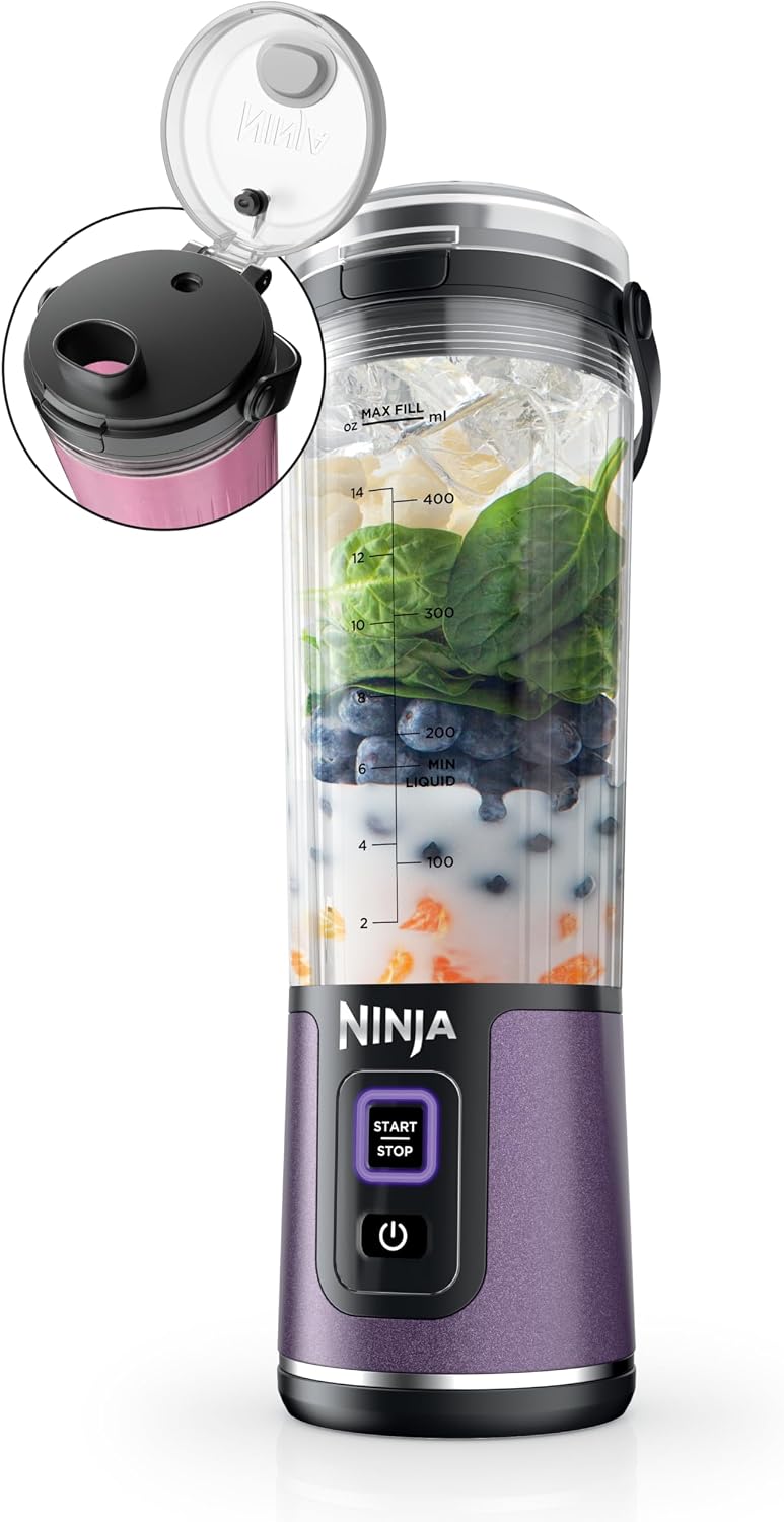 Mélangeur portatif Ninja BC151CR Blast, sans fil, bol de 530 ml, mélangeur personnel pour boissons frappées et smoothies, sans BPA, couvercle antifuite et bec verseur, rechargeable par USB-C, pièces lavables au lave-vaisselle, rouge canneberge