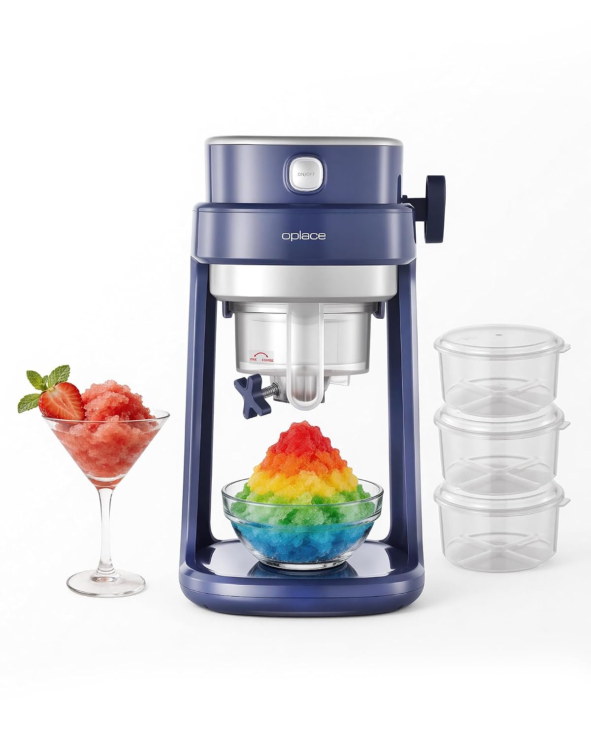 Machine à Barbotine pour la Maison, Machine à Glaçons Pilés Électrique à Commande Unique avec Réglage de la Lame pour Granités, Bingsu, Desserts Glacés, Broyage Rapide, 3 Moules à Glaçons Inclus (Bleu)