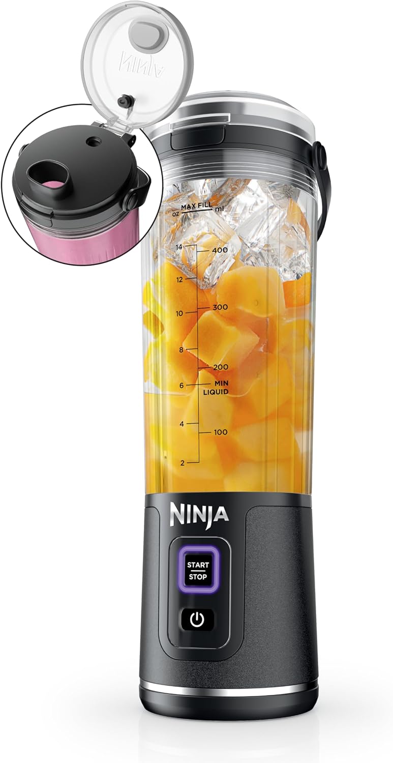 Mélangeur portatif Ninja BC151CR Blast, sans fil, bol de 530 ml, mélangeur personnel pour boissons frappées et smoothies, sans BPA, couvercle antifuite et bec verseur, rechargeable par USB-C, pièces lavables au lave-vaisselle, rouge canneberge