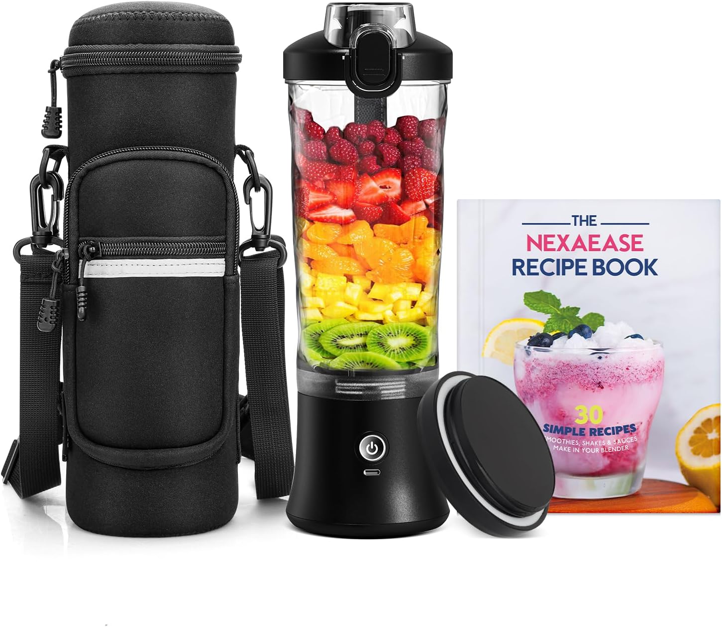 Portable Blender Personal Juicer for Shakes Smoothies with Insulated Sleeve | 20 Oz Electric Protein Shaker Bottle, Travel Lid, USB-C Rechargeable, Mini Small Cordless Blender Cup for Kitchen Travel Gym