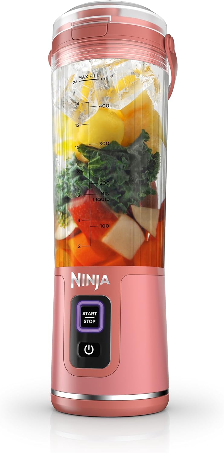 Mélangeur portatif Ninja BC151CR Blast, sans fil, bol de 530 ml, mélangeur personnel pour boissons frappées et smoothies, sans BPA, couvercle antifuite et bec verseur, rechargeable par USB-C, pièces lavables au lave-vaisselle, rouge canneberge