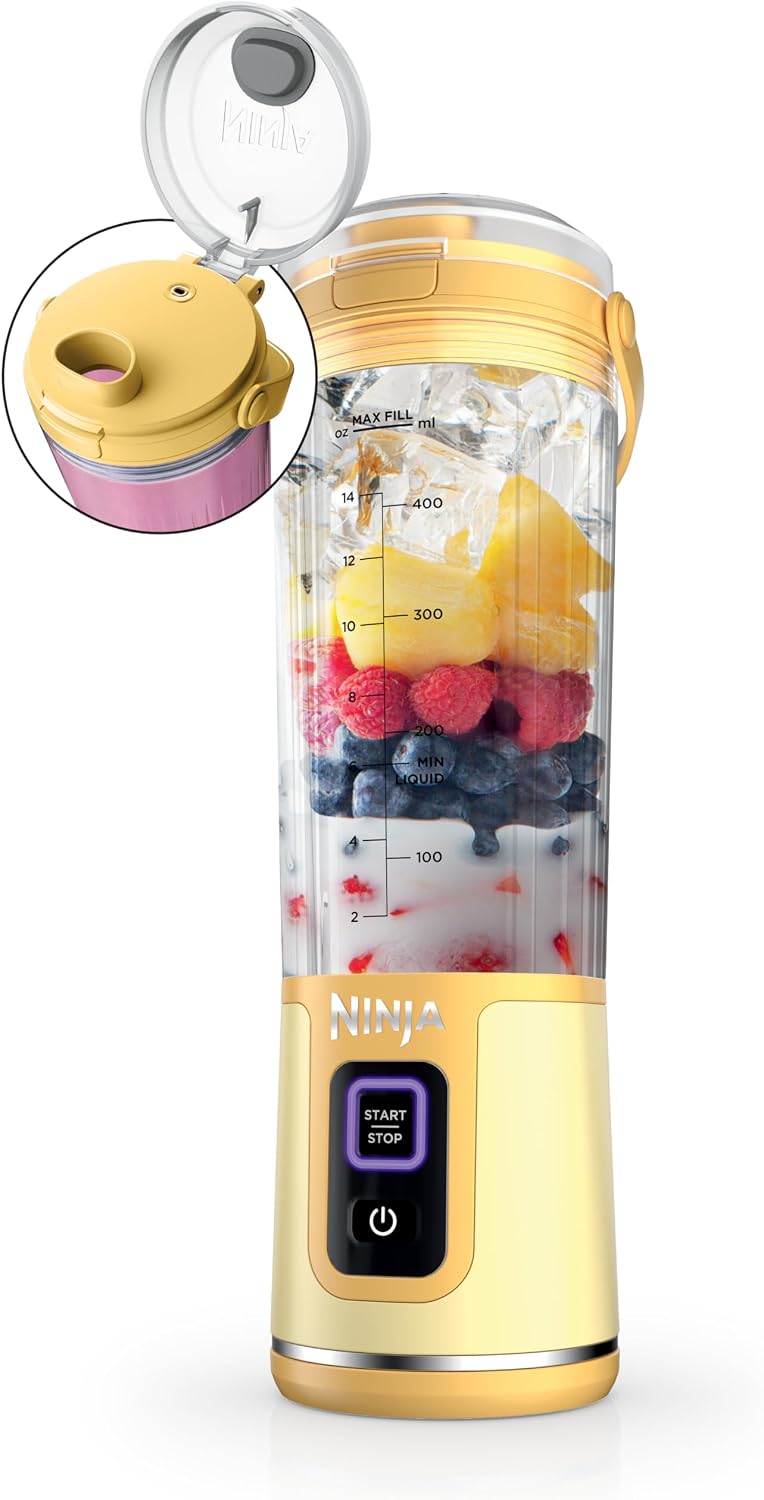 Mélangeur portatif Ninja BC151CR Blast, sans fil, bol de 530 ml, mélangeur personnel pour boissons frappées et smoothies, sans BPA, couvercle antifuite et bec verseur, rechargeable par USB-C, pièces lavables au lave-vaisselle, rouge canneberge