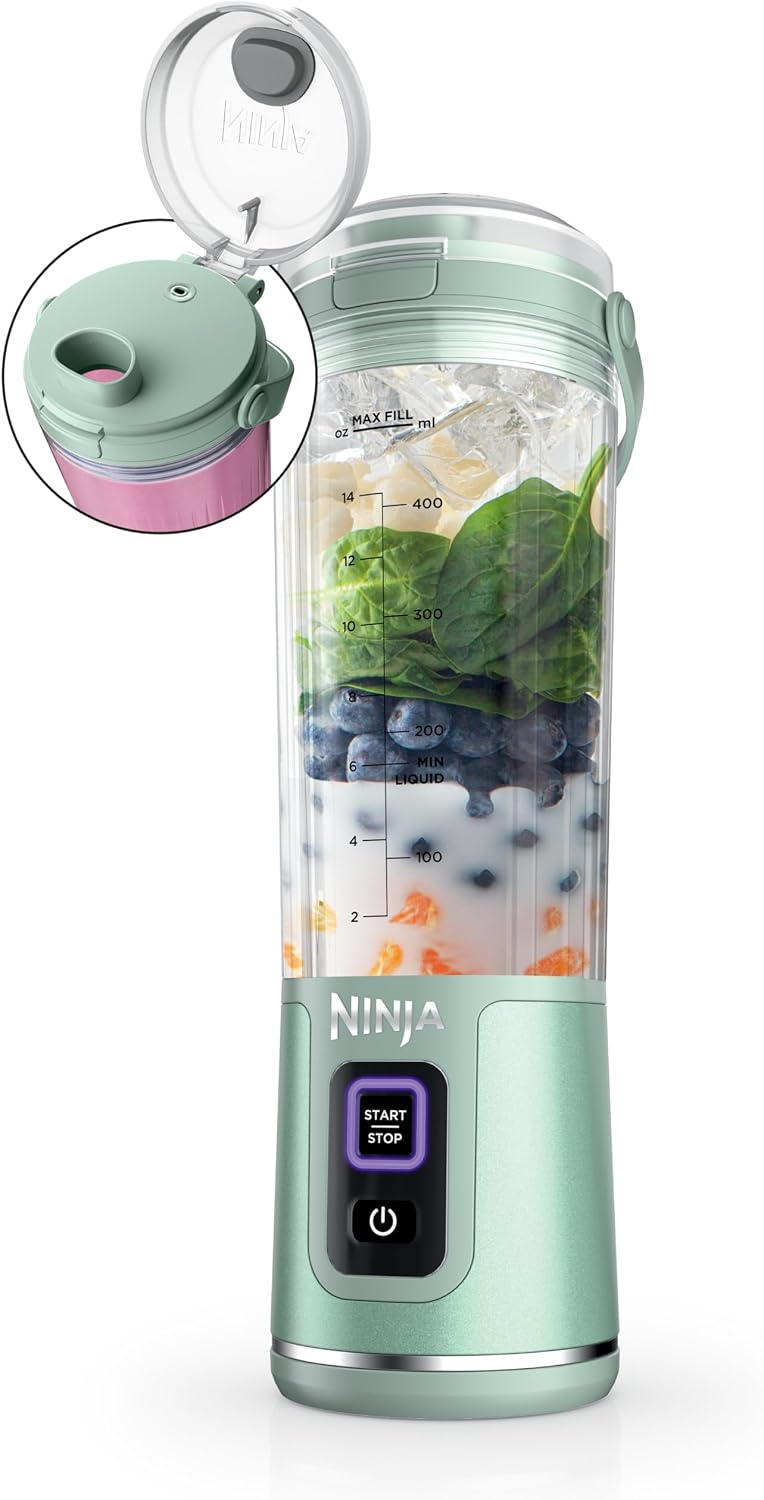 Mélangeur portatif Ninja BC151CR Blast, sans fil, bol de 530 ml, mélangeur personnel pour boissons frappées et smoothies, sans BPA, couvercle antifuite et bec verseur, rechargeable par USB-C, pièces lavables au lave-vaisselle, rouge canneberge