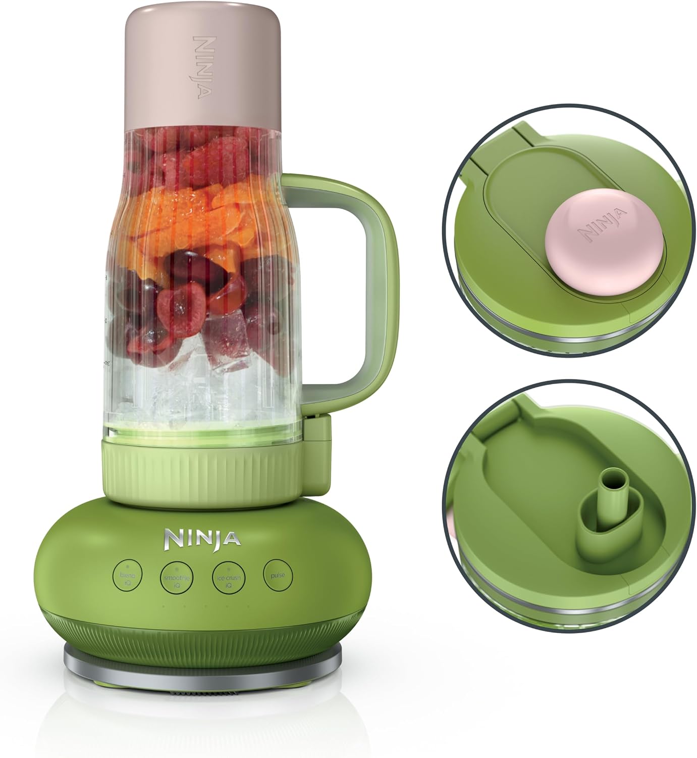 Ninja Blendboss™ | Mixeur personnel pour smoothies et boissons glacées | Gobelet de voyage de 769 ml avec couvercle étanche, bec verseur et paille détachable | Technologie Auto-iQ | Pastèque Bubble Gum | DB351GN