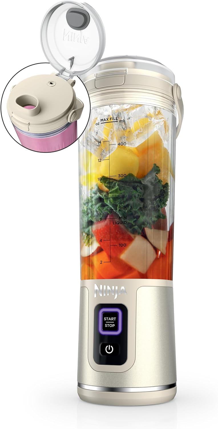 Mélangeur portatif Ninja BC151CR Blast, sans fil, bol de 530 ml, mélangeur personnel pour boissons frappées et smoothies, sans BPA, couvercle antifuite et bec verseur, rechargeable par USB-C, pièces lavables au lave-vaisselle, rouge canneberge