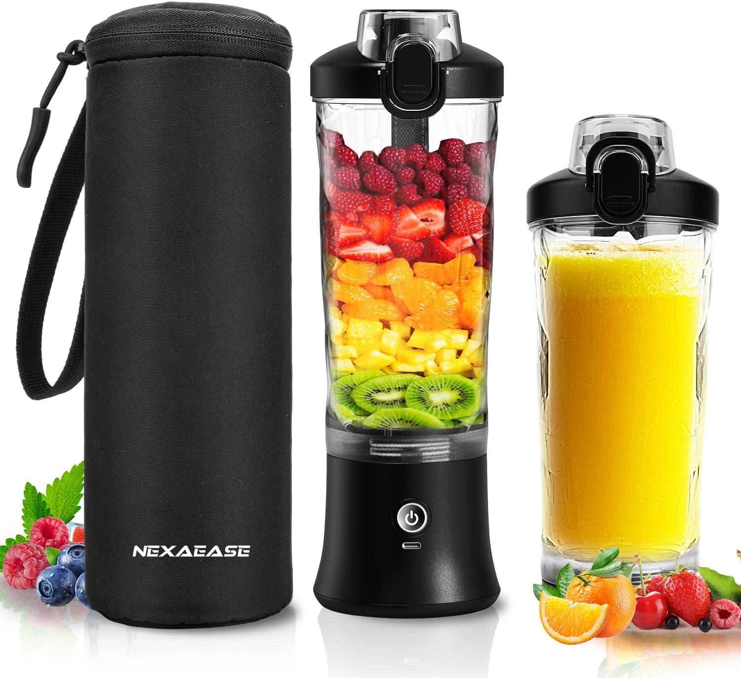 Mixeur portable personnel pour milkshakes et smoothies avec manchon isolant | Bouteille shaker électrique à protéines de 590 ml, couvercle de voyage, rechargeable USB-C, mini-mixeur sans fil pour cuisine, voyage, salle de sport