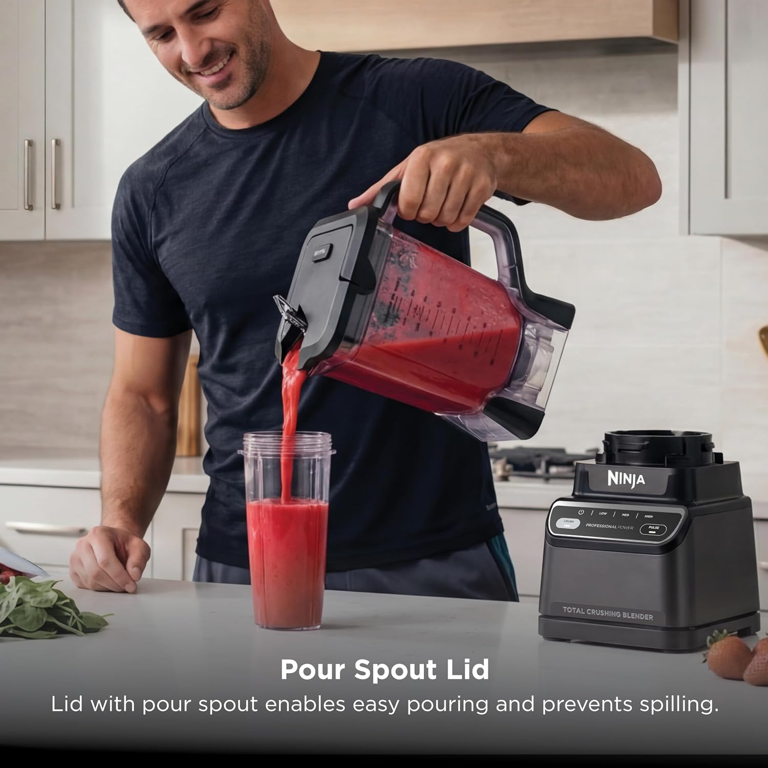Mixeur Professionnel Ninja 2.0 | Pour Smoothies, Boissons, Broyeur, Broyeur à Glace | Technologie Total Crushing, Programme Auto-iQ, Puissance 1200W, Pichet XL 2,1 L | Gris Foncé | BR201AMZ