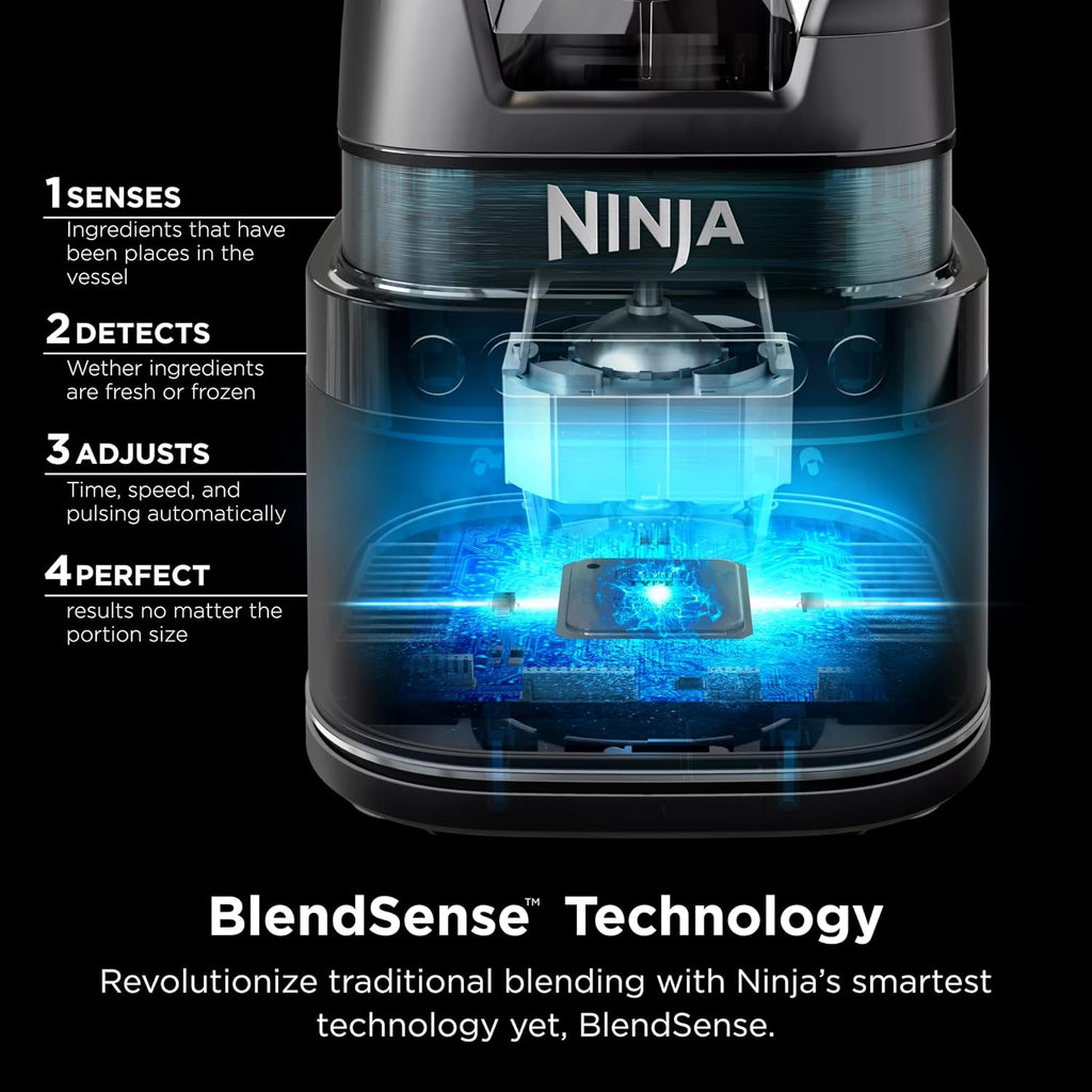 Mélangeur pleine grandeur Ninja tout-en-un | Idéal pour les smoothies, les boissons glacées, les laits frappés, les hachoirs à légumes et plus encore | Technologie BlendSense | Pichet de 72 oz. | Puissance de pointe de 1800 watts | Argent | TB201