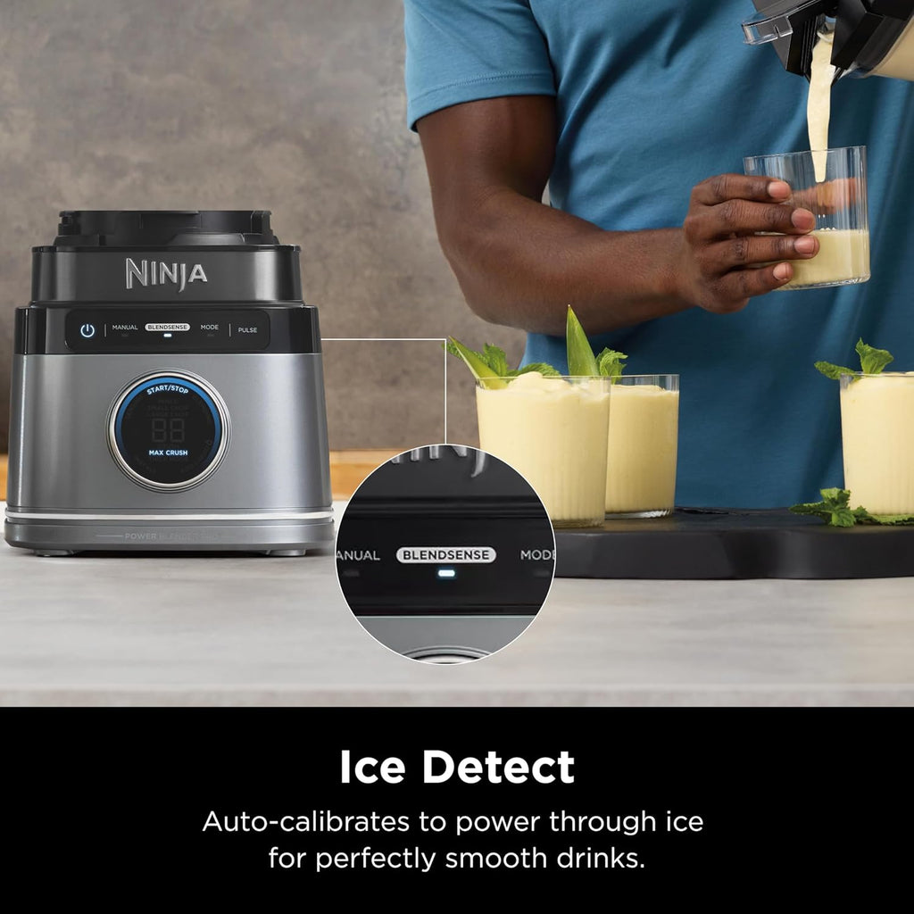 Mélangeur pleine grandeur Ninja tout-en-un | Idéal pour les smoothies, les boissons glacées, les laits frappés, les hachoirs à légumes et plus encore | Technologie BlendSense | Pichet de 72 oz. | Puissance de pointe de 1800 watts | Argent | TB201