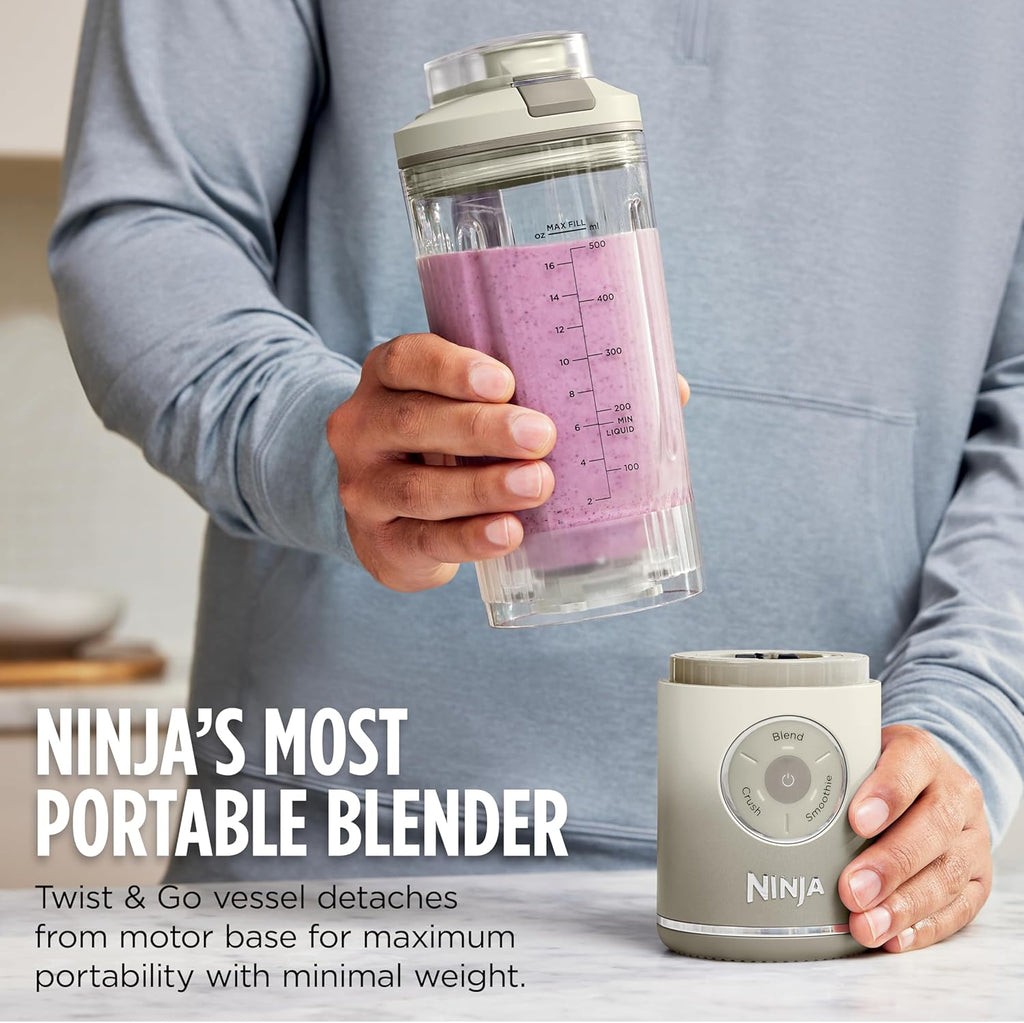Ninja Blast Max, Mixeur portable + Twist & Go, Pour smoothies individuels, Mixe, Pile la glace, 3 programmes, Sans fil, Récipient amovible de 650 ml, Compatible lave-vaisselle, Anti-fuite, Bleu marine, BC251NV