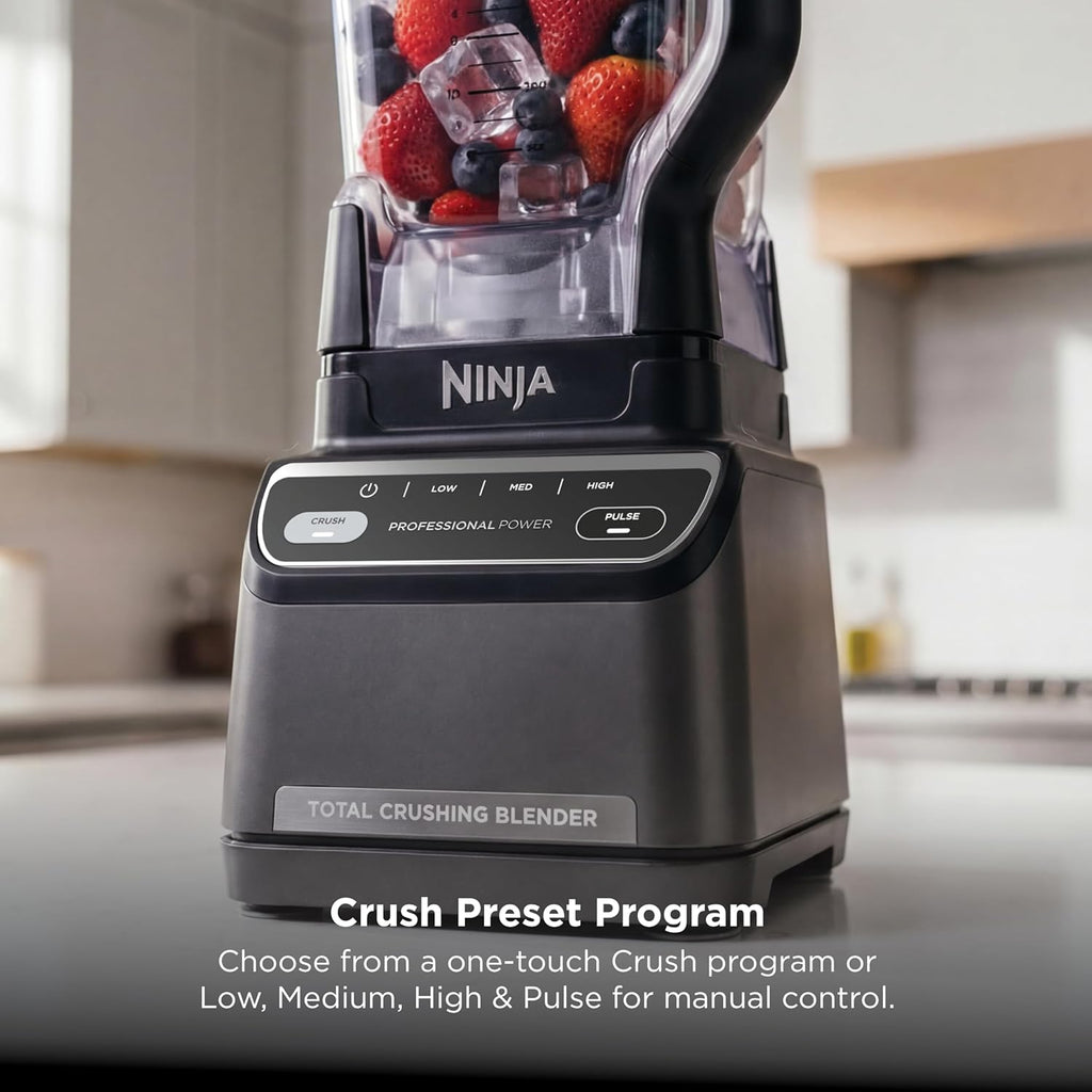 Mixeur Professionnel Ninja 2.0 | Pour Smoothies, Boissons, Broyeur, Broyeur à Glace | Technologie Total Crushing, Programme Auto-iQ, Puissance 1200W, Pichet XL 2,1 L | Gris Foncé | BR201AMZ