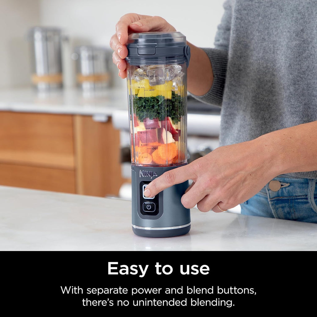 Mixeur portable Ninja BC151NV Blast, sans fil, récipient de 530 ml, mixeur personnel pour shakes et smoothies, sans BPA, couvercle étanche et bec verseur, rechargeable par USB-C, lavable au lave-vaisselle, bleu jean (reconditionné)
