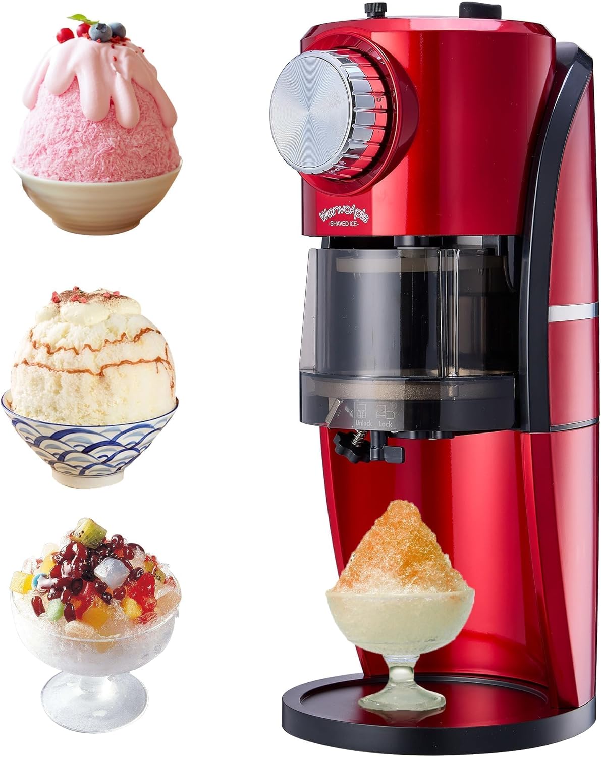 Snow Cone Machine - Shaved Ice Machine Equipped With Stainless Steel Blade Adjustment Knob to Freely Adjust the Thickness of the Snowflakes and 2 Reusable Plastic Ice Mold Cup (Black)