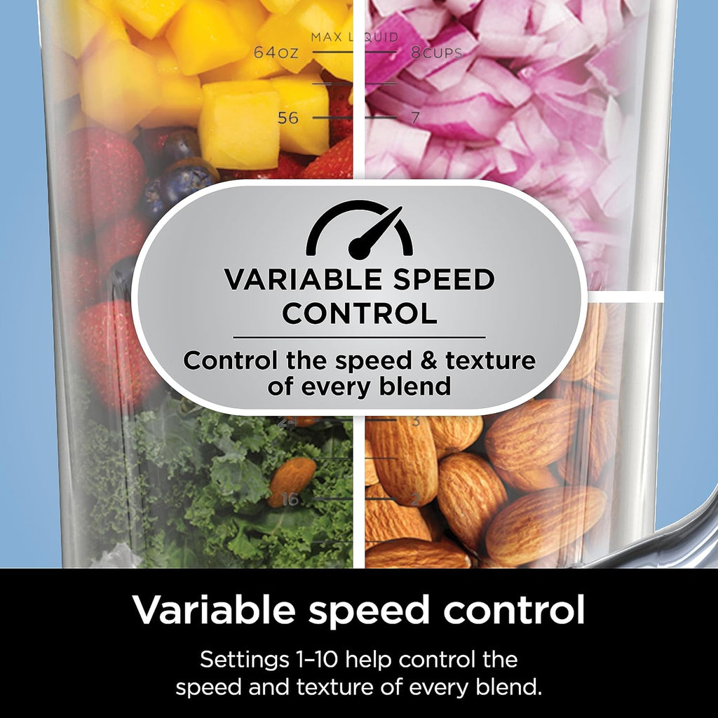 Mélangeur pleine grandeur Ninja tout-en-un | Idéal pour les smoothies, les boissons glacées, les laits frappés, les hachoirs à légumes et plus encore | Technologie BlendSense | Pichet de 72 oz. | Puissance de pointe de 1800 watts | Argent | TB201