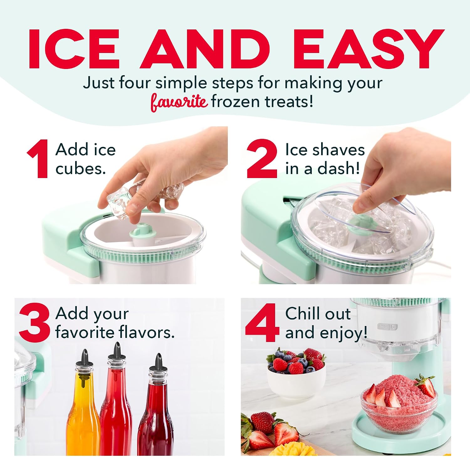Machine à glace pilée Dash - Machine à desserts glacés pour granités, boissons frappées, cocktails et plus encore - Facile à utiliser et à nettoyer - Conception compacte - Aqua